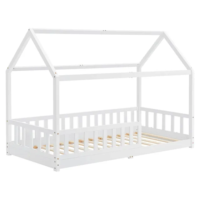 juskys-kinderbett-marli-90-x-200-cm-hausbett-wei-mit-rausfallschutz-lattenrost-u image 1