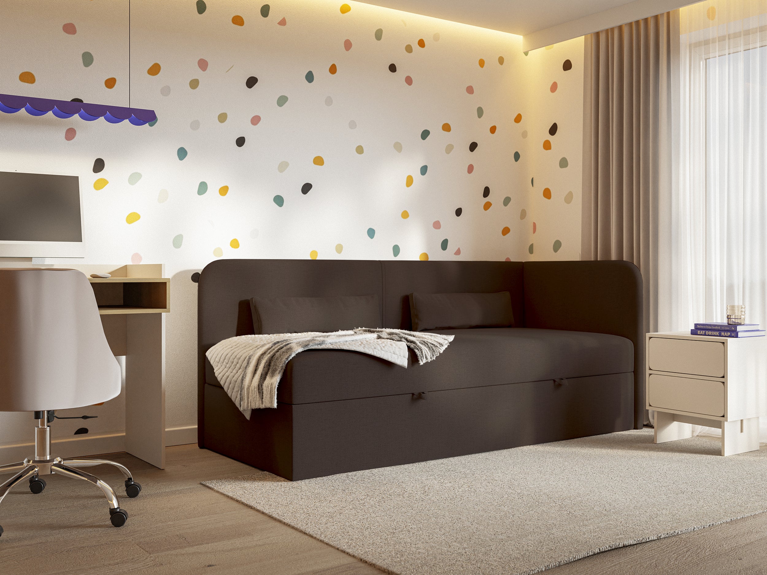 selsey-calmmo-jugendbett-90x200-cm-rechts-mit-stauraum-dunkelbrauner-chenille image 4