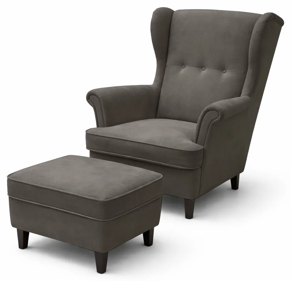 selsey-malmello-ohrensessel-mit-hocker-aus-dunkelgrauem-velours image 1