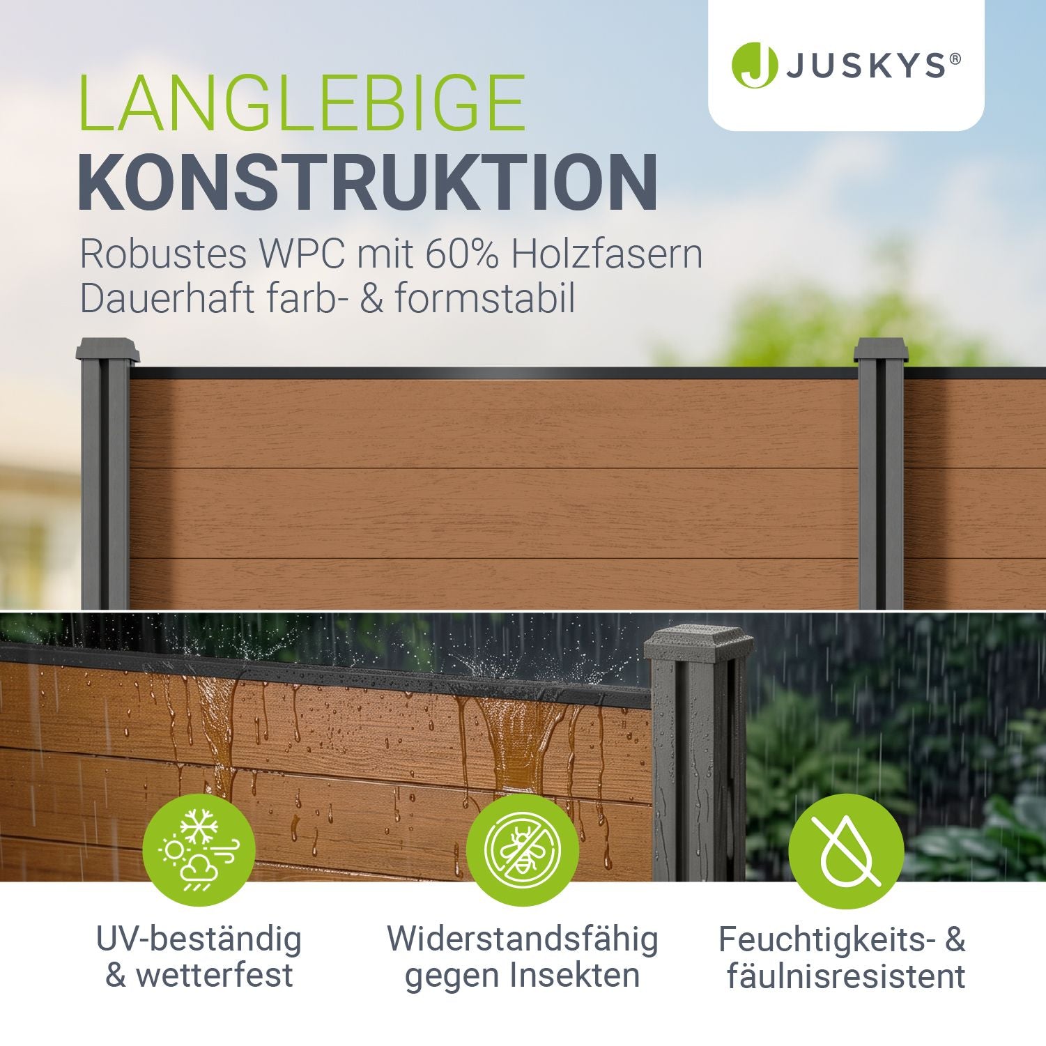 juskys-wpc-zaun-sichtschutzzaun-1er-set-teak image 2