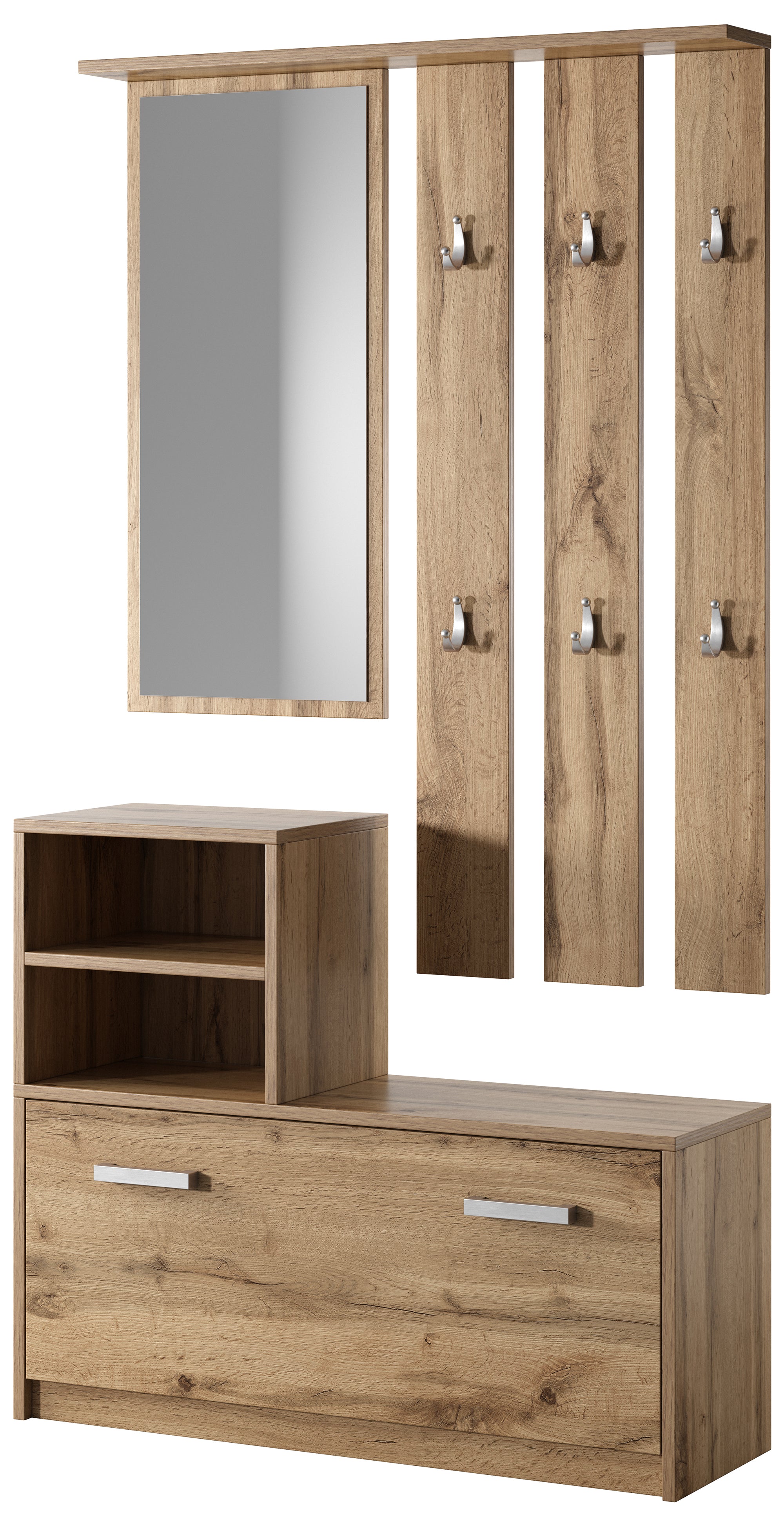 selsey-yesfir-flur-set-mit-spiegel-haken-und-schuhschrank-wotan-eiche image 1