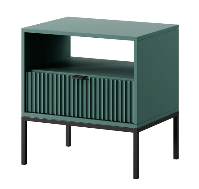 selsey-vellore-nachttisch-54-cm-gr-n-mit-geriffelter-front-schwarzen-griffen image 1
