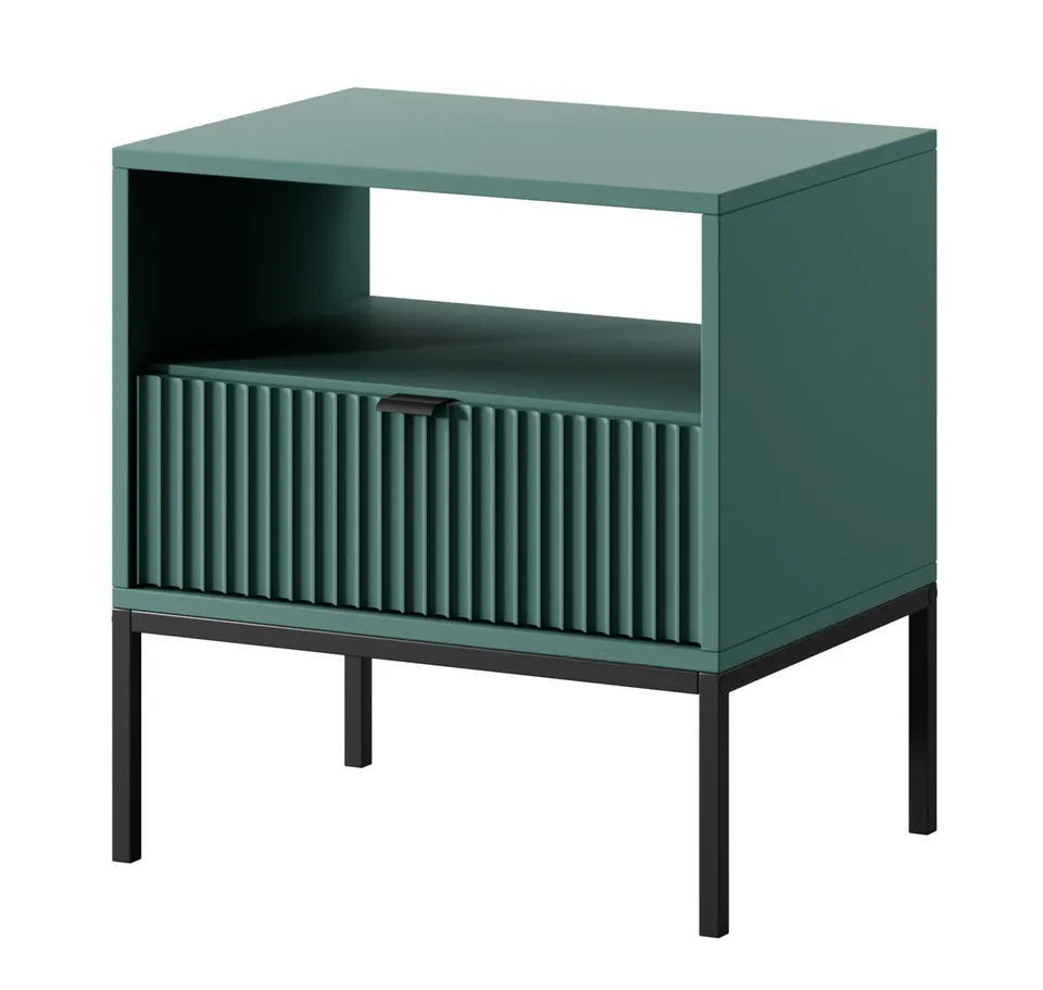 selsey-vellore-nachttisch-54-cm-gr-n-mit-geriffelter-front-schwarzen-griffen image 1
