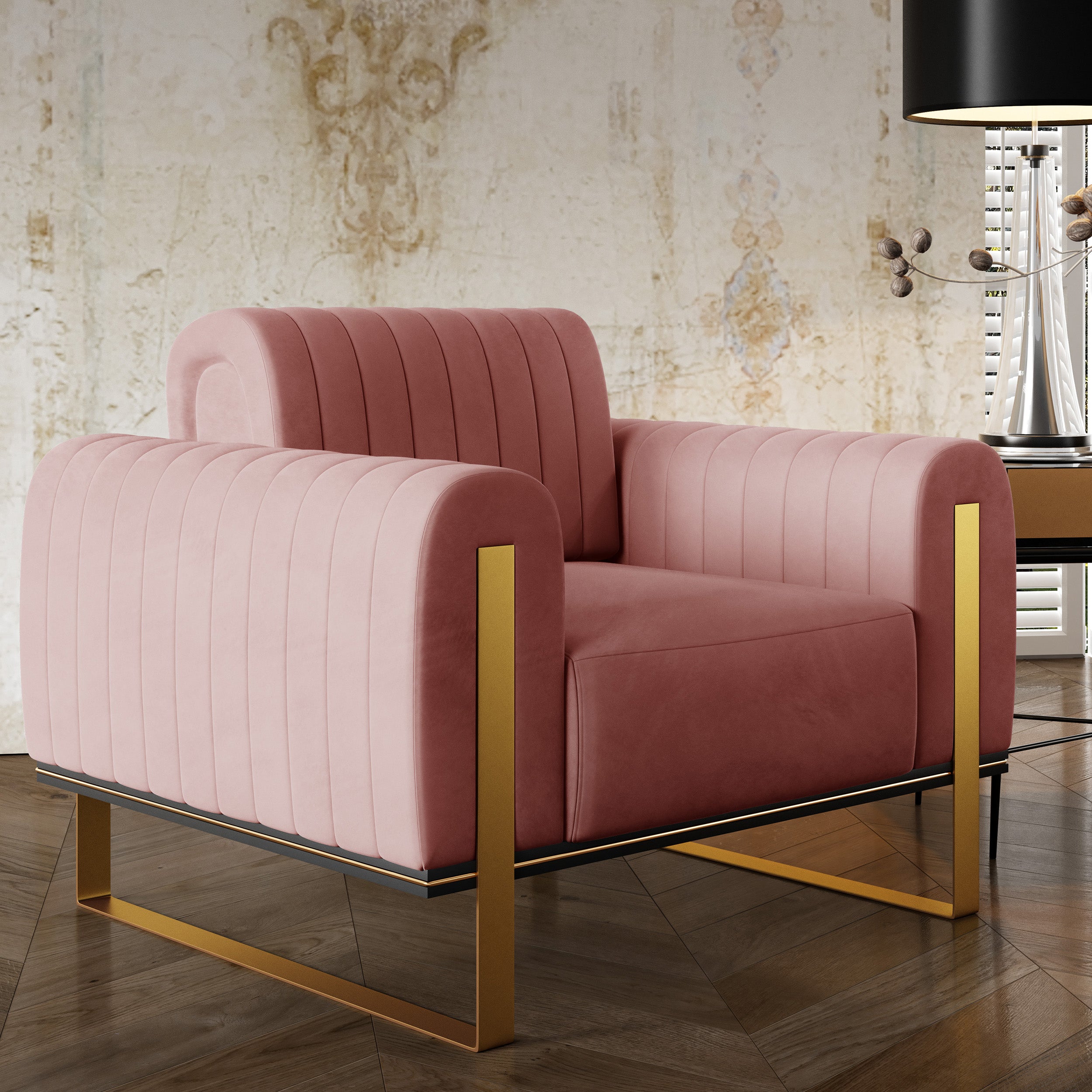 selsey-parissa-schalensitz-pinker-samt-mit-goldenen-beinen image 2