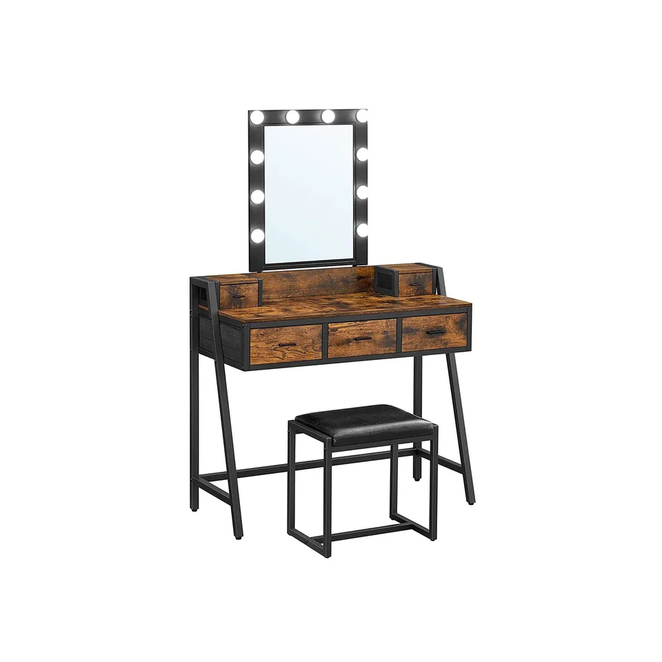 vasagle-schminktisch-industrie-design-mit-hocker-und-led image 1