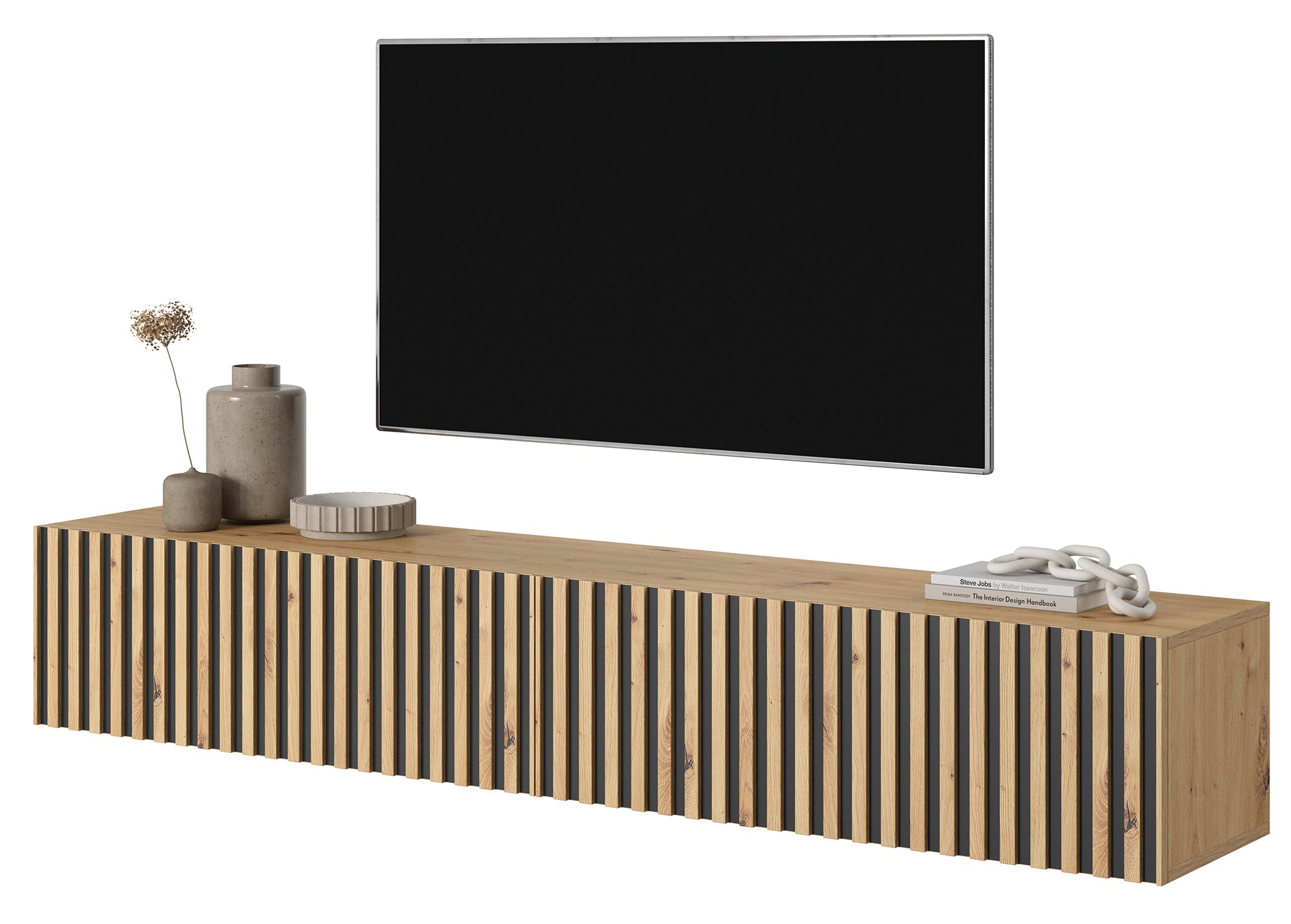selsey-telire-tv-schrank-175-cm-artisan-eiche-lamellen-schwarze-eins-tze image 1