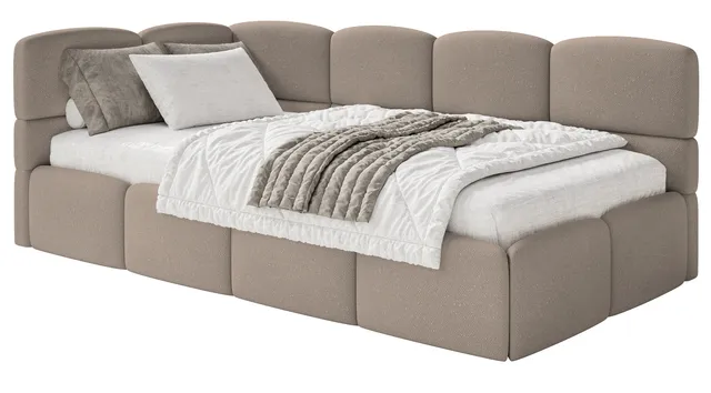 selsey-cloudy-jugendbett-90x200-cm-links-hellbrauner-chenille-mit-matratze-und-s image 1