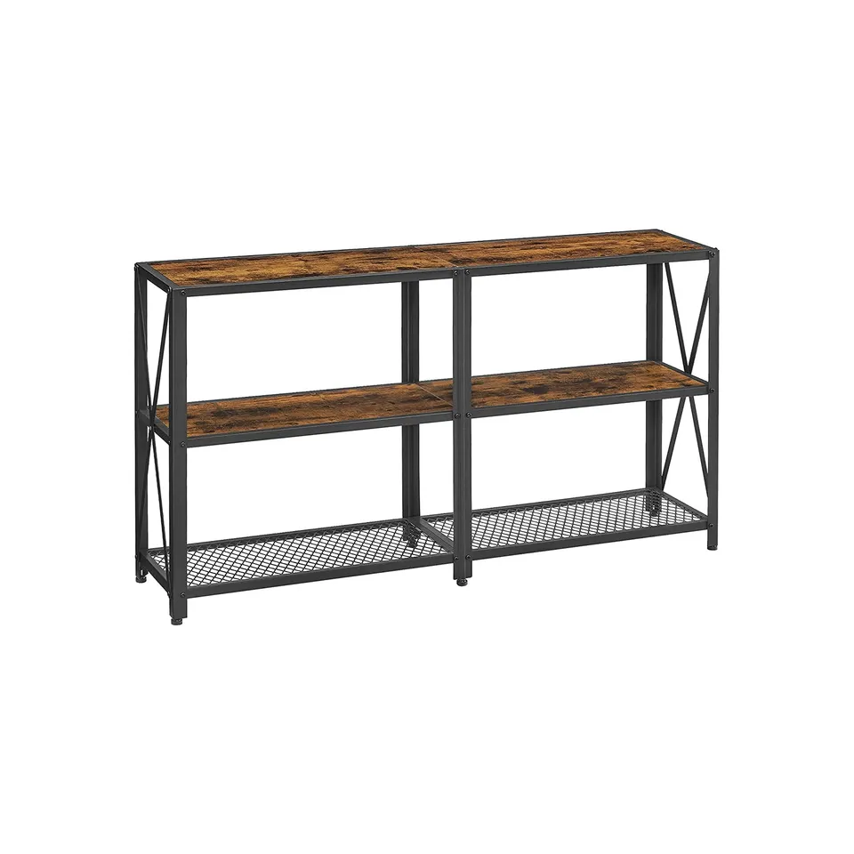 vasagle-konsolentisch-mit-3-ebenen-vintagebraun-schwarz-beistelltisch-industried image 1