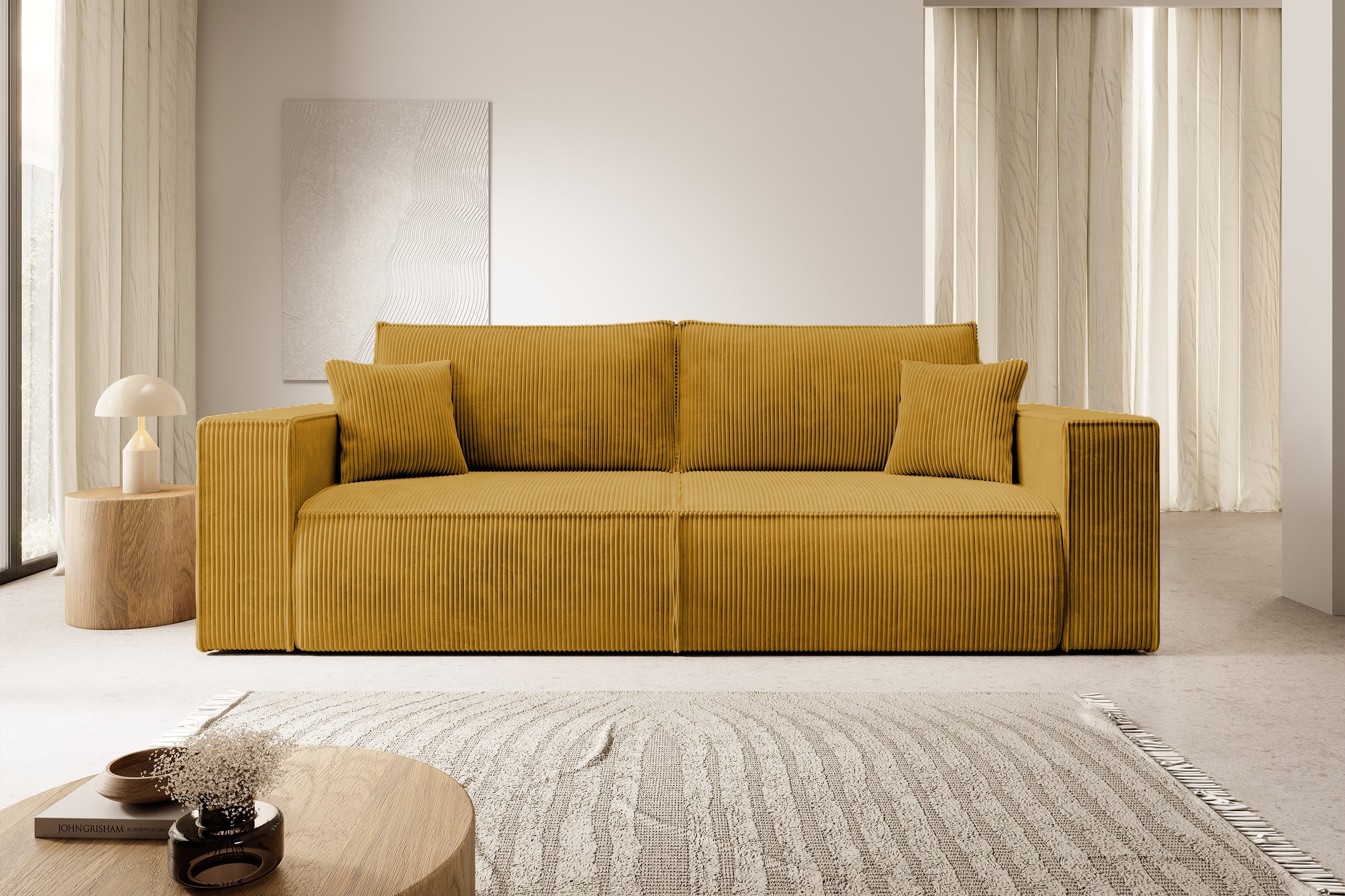 selsey-farese-3-sitzer-schlafsofa-senfgelber-cord-mit-stauraum image 2