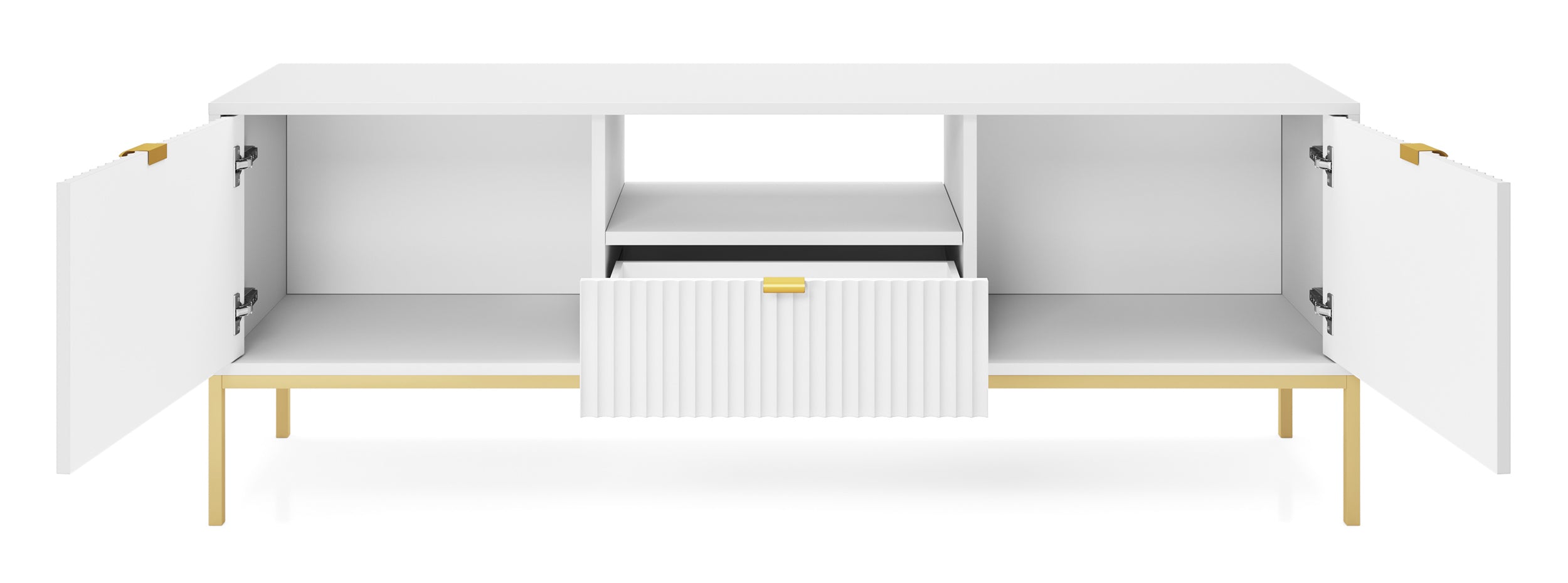 selsey-vellore-tv-schrank-154-cm-wei-mit-gerillten-fronten-und-goldenem-gestell image 4