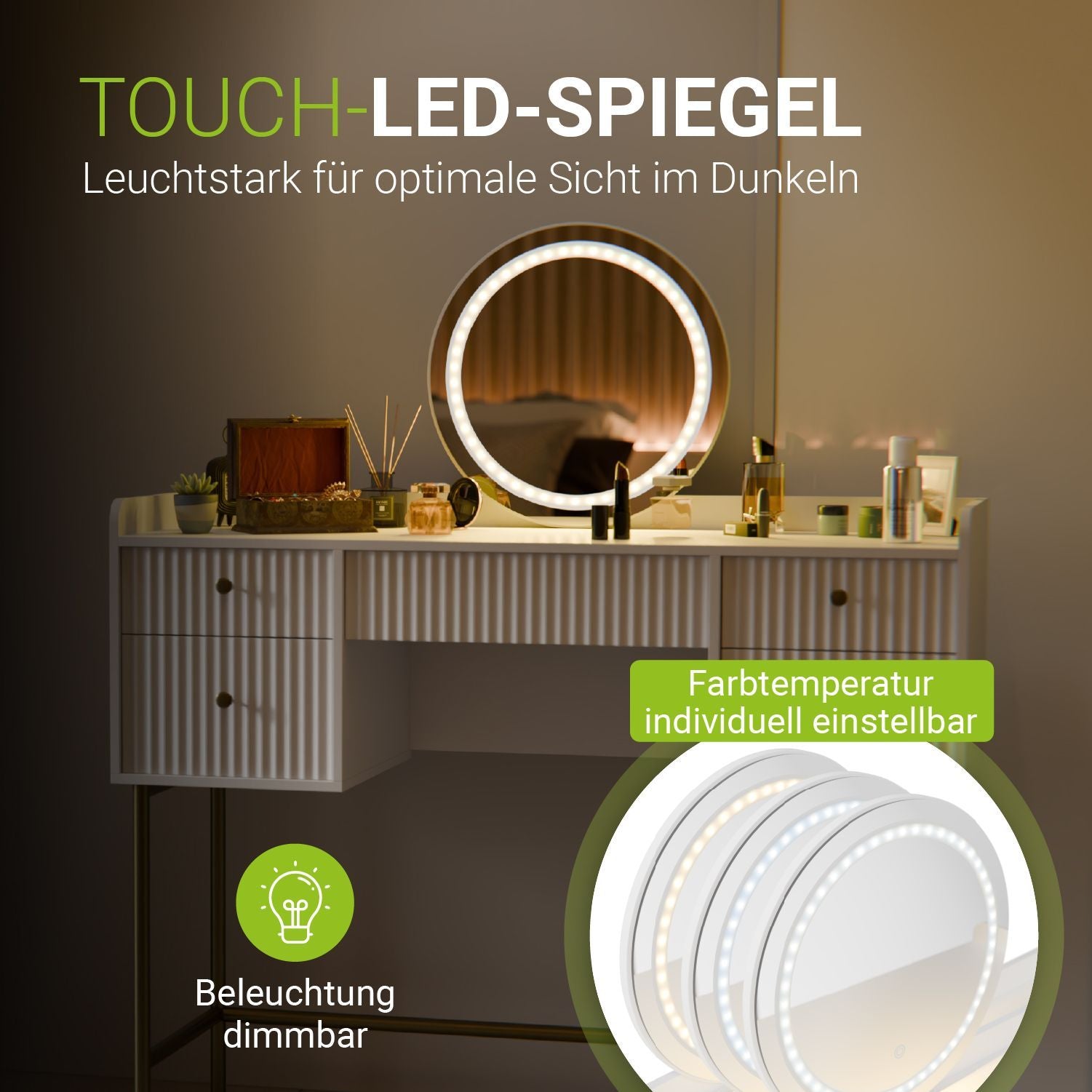 juskys-schminktisch-samira-wei-gold-kosmetiktisch-mit-touch-led-spiegel-und-5-sc image 3
