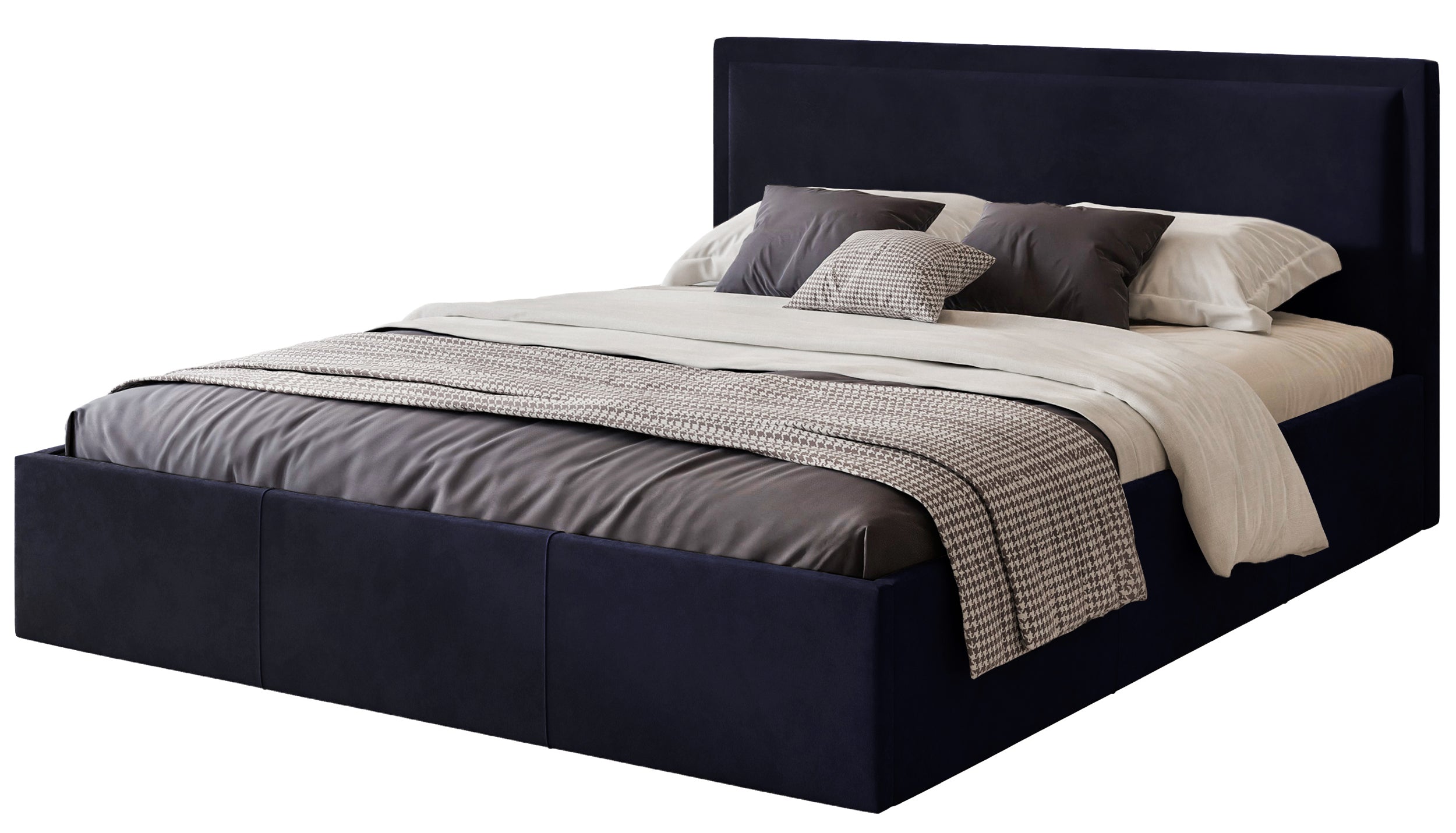 selsey-soave-gepolstertes-bett-160x200-cm-mit-stauraum-navyblauer-samt-metallrah image 1