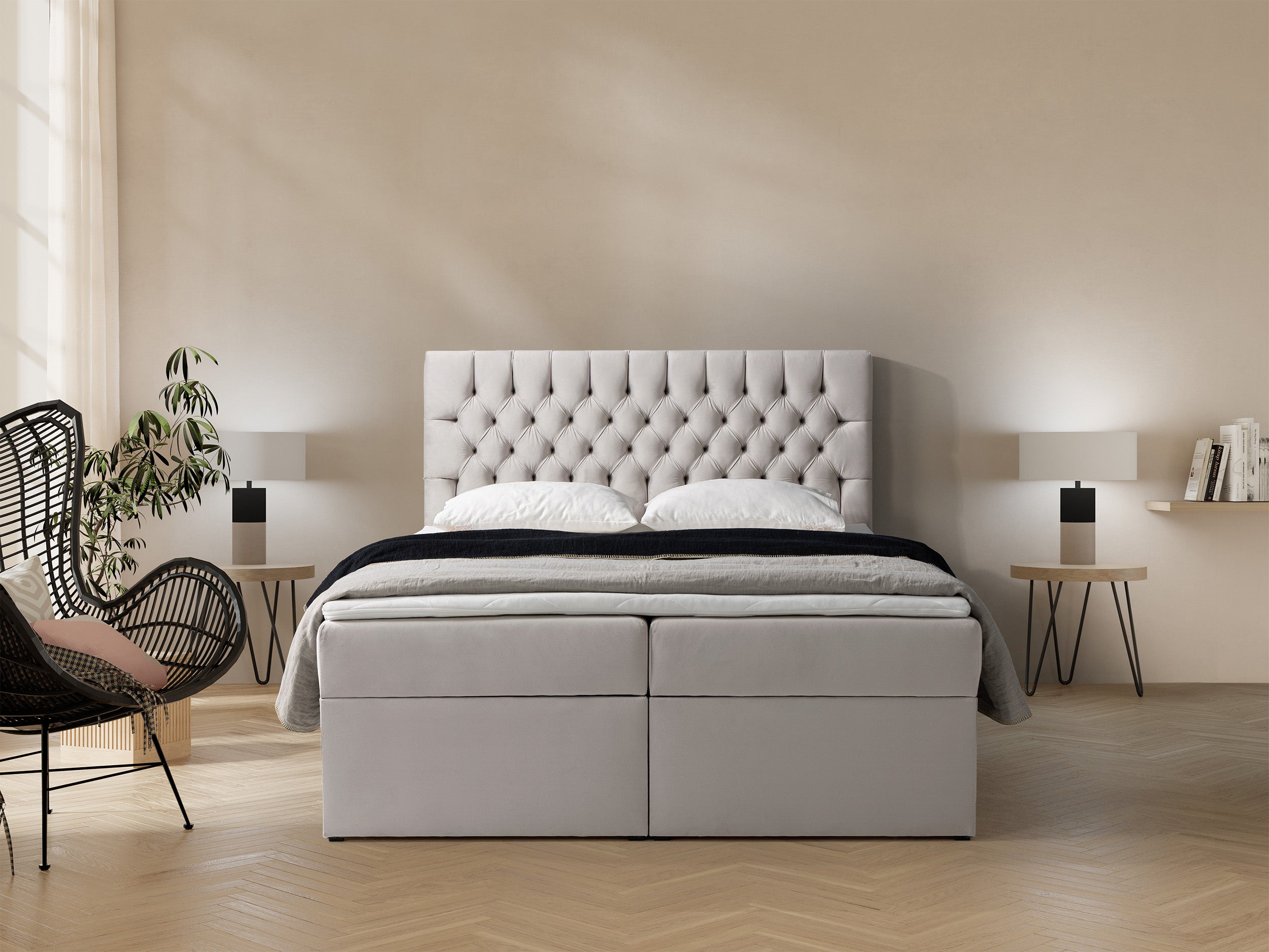 selsey-daissy-kontinentalbett-180x200-cm-hellbeige-samt-mit-stauraum-und-topper image 2