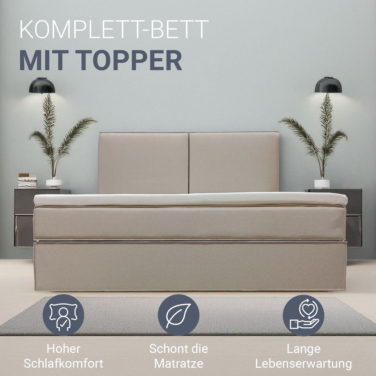 juskys-boxspringbett-detroit-chenille-stoff-beige-mit-topper image 4