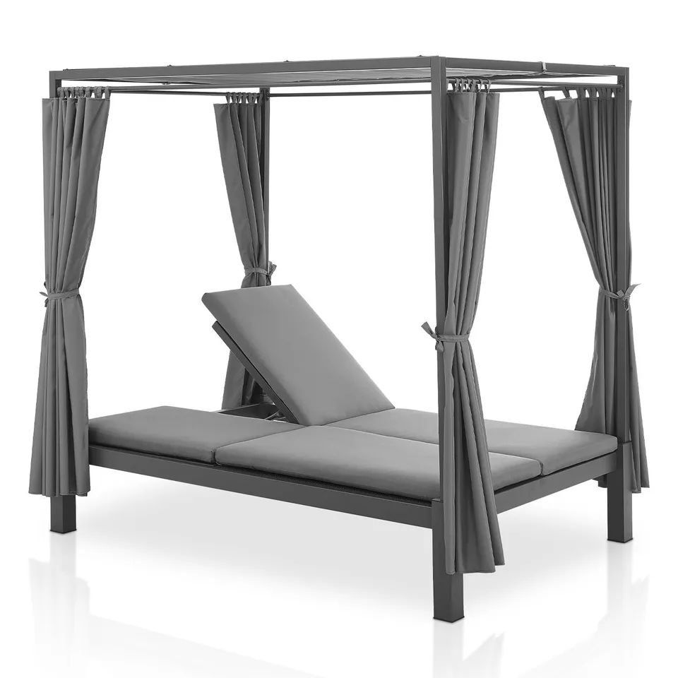 juskys-kreta-doppel-loungebett-140x200-cm-mit-dach-und-vorh-ngen-grau image 1
