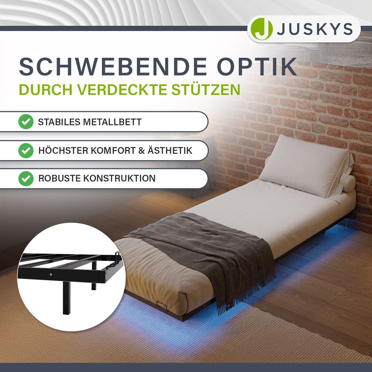juskys-metall-schwebebett-palamos-90x200-cm-schwarz-mit-led-und-lattenrost image 3