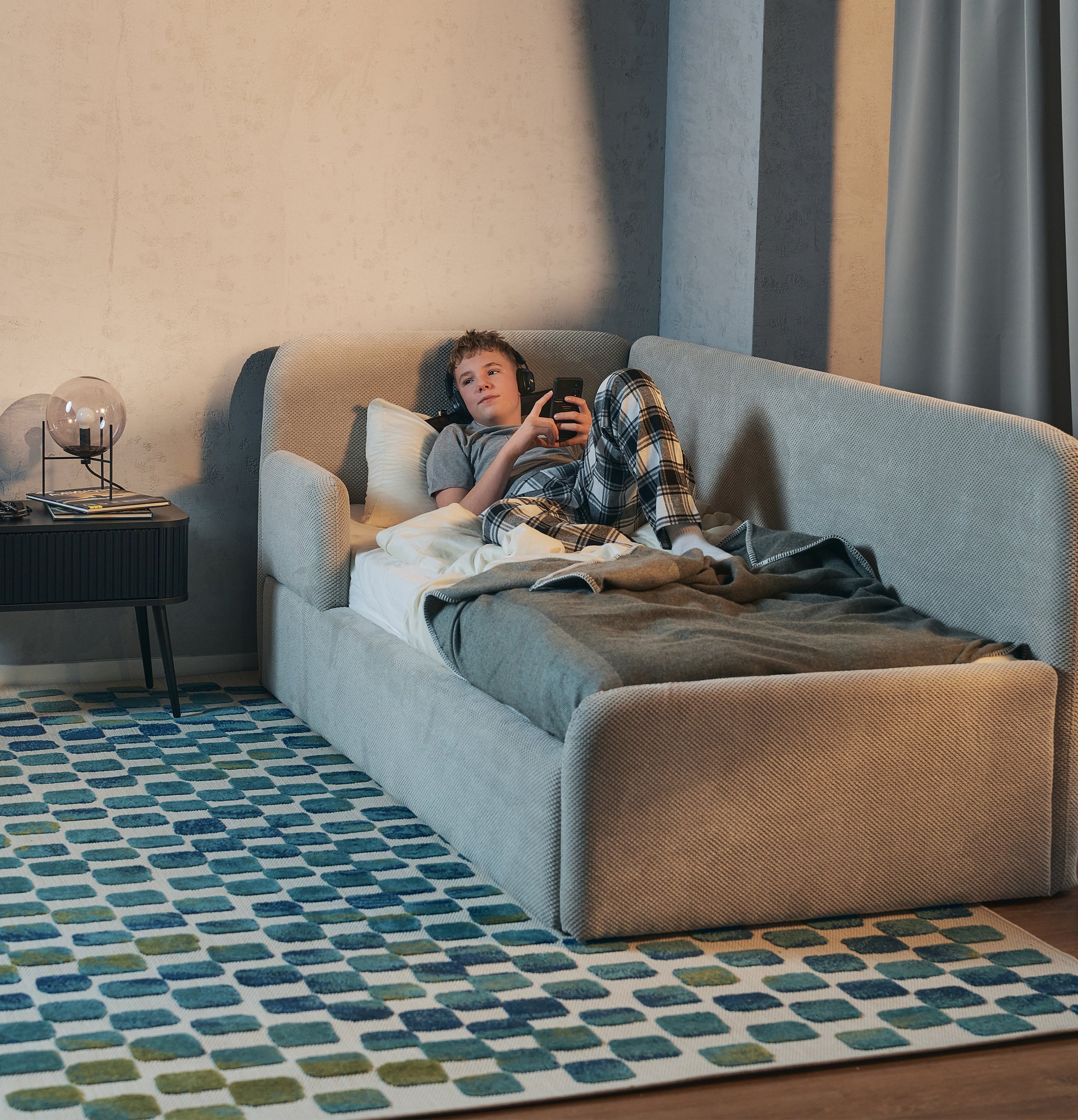selsey-fanklo-jugendbett-90x200-cm-linksseitig-grau-beiger-pl-sch-stauraum-gel-n image 6