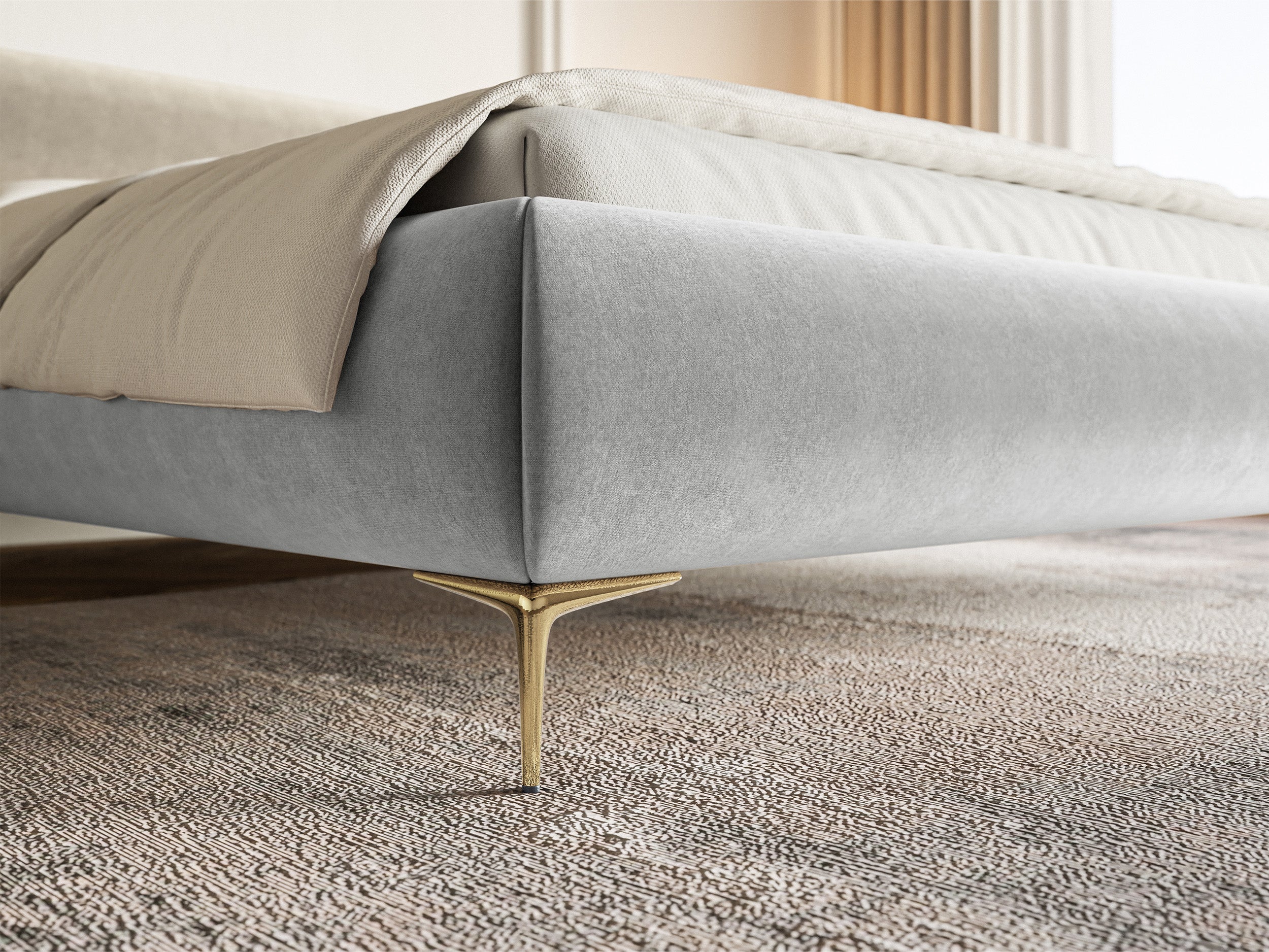 selsey-roule-gepolstertes-bett-160x200-cm-mit-stauraum-hellgrauer-samt-goldene-b image 4