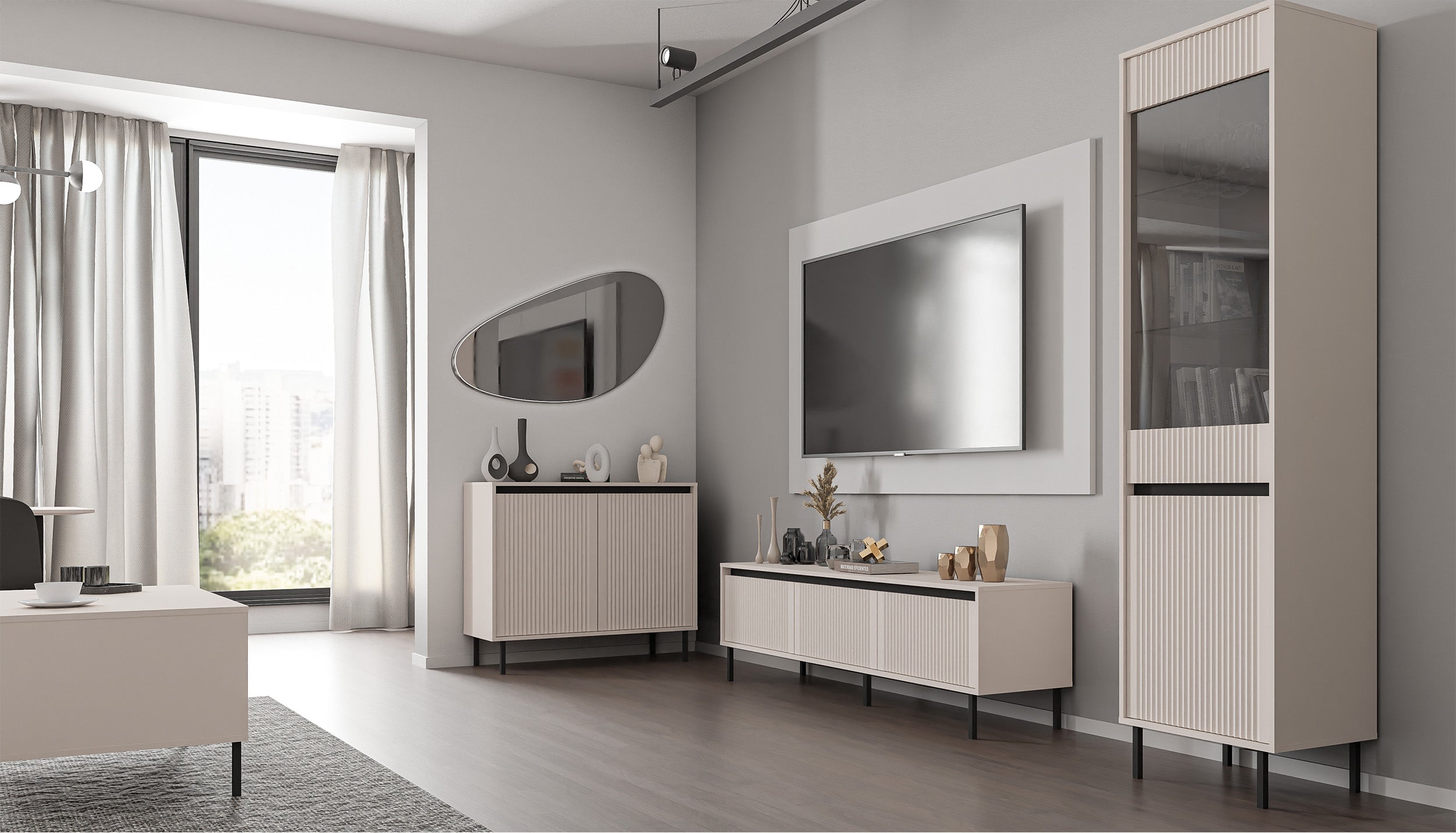 selsey-osaka-zweit-rige-kommode-100-cm-sandbeige-gerillte-fronten-schwarze-beine image 4