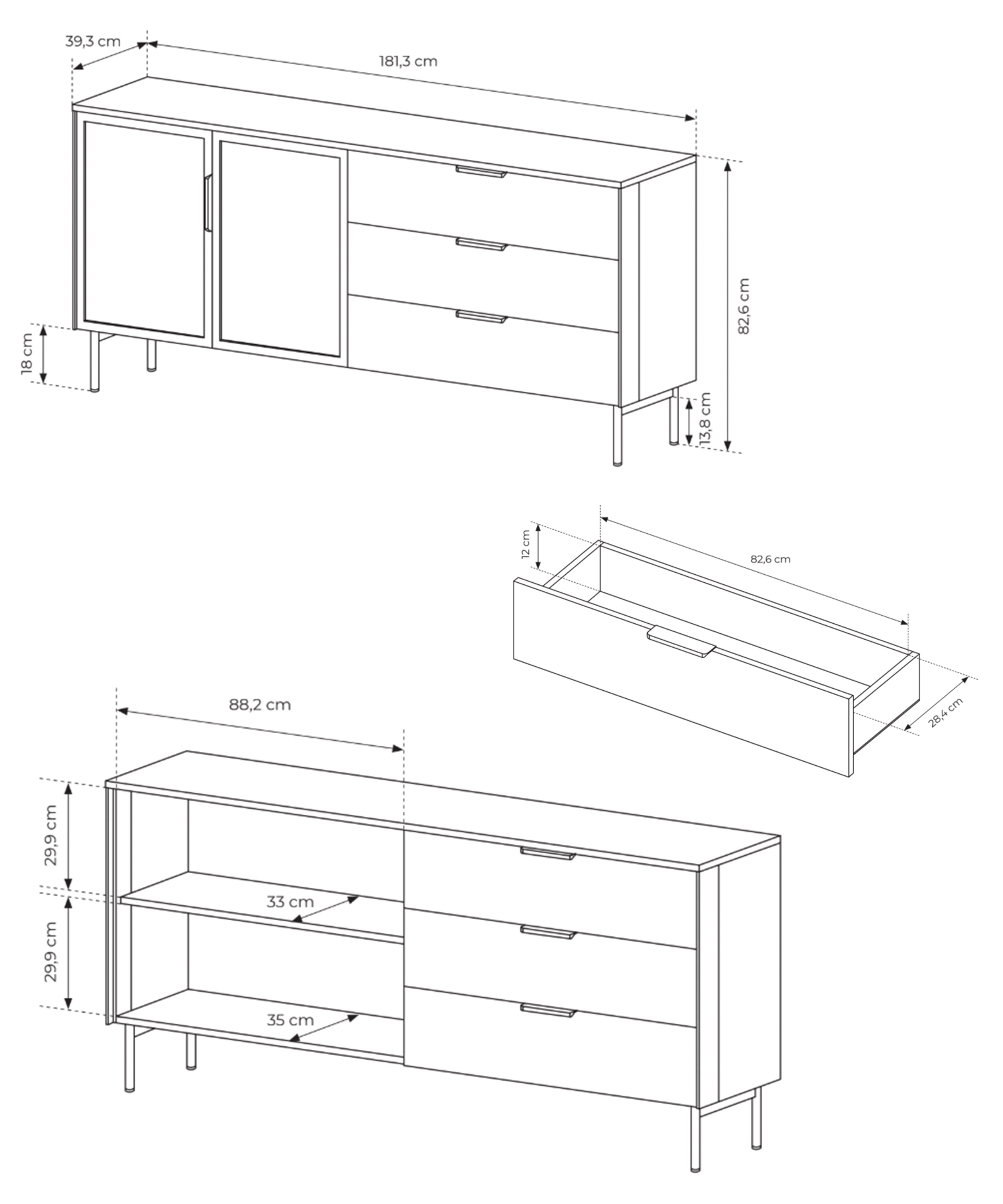 selsey-lumi-zweit-rige-vitrine-mit-3-schubladen-und-beleuchtung-181-cm-eiche-dun image 6