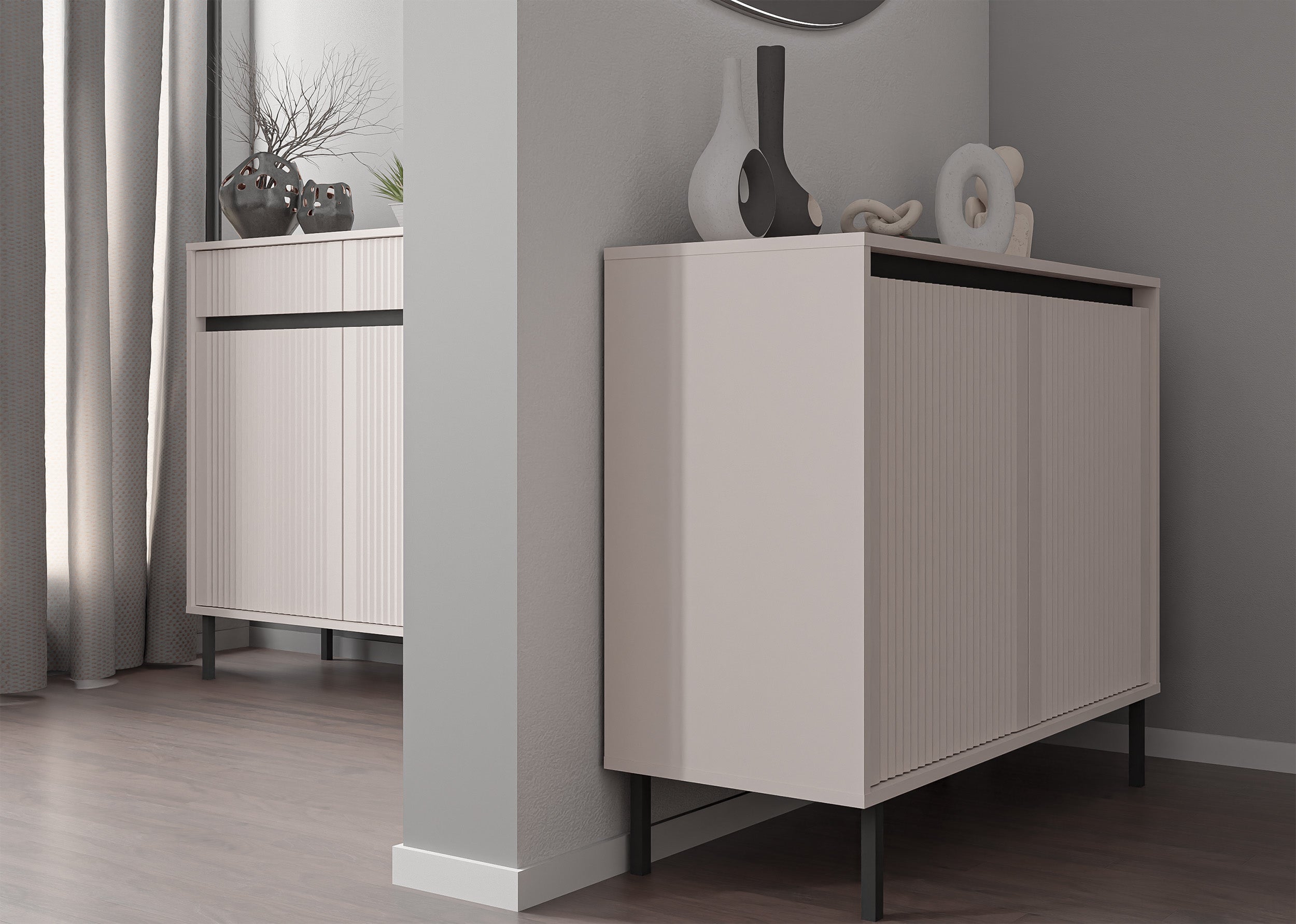 selsey-osaka-zweit-rige-kommode-100-cm-sandbeige-gerillte-fronten-schwarze-beine image 5