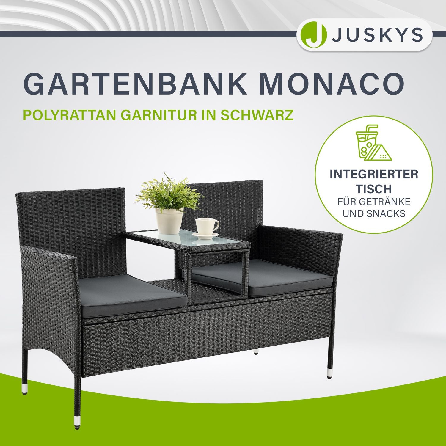 juskys-polyrattan-sitzbank-monaco-2-sitzer-schwarz-mit-tisch image 2
