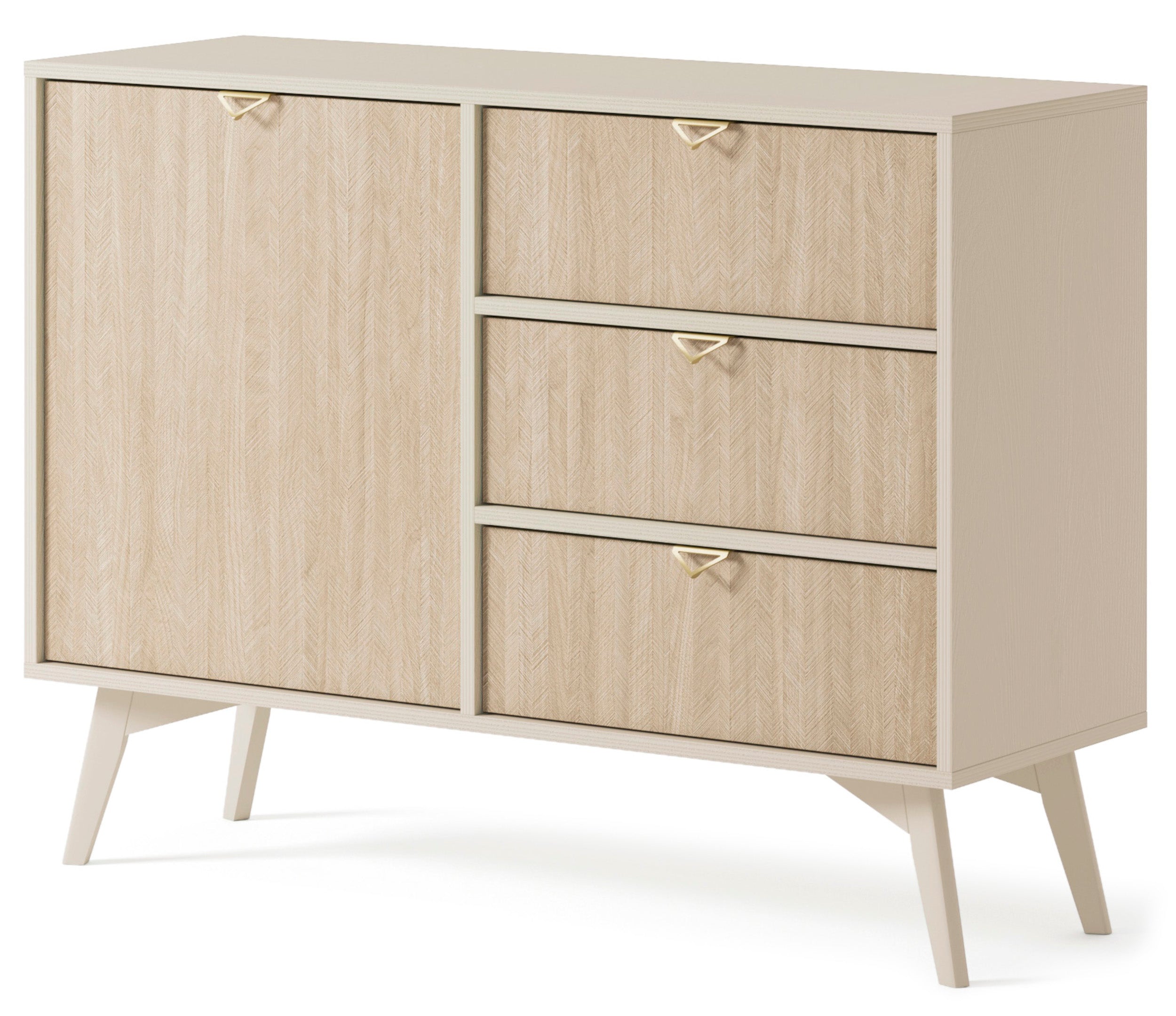 selsey-favoria-kommode-106-cm-beige-mit-t-r-und-schubladen-fischgr-t-goldene-gri image 1