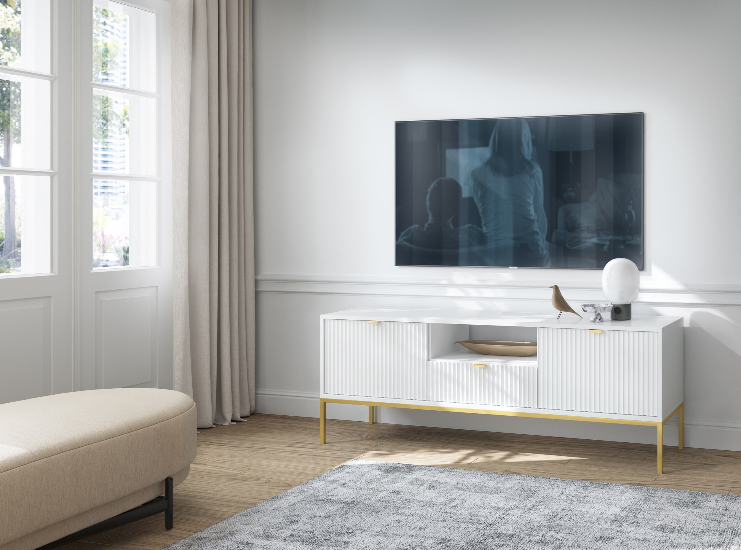 selsey-vellore-tv-schrank-154-cm-wei-mit-gerillten-fronten-und-goldenem-gestell image 8