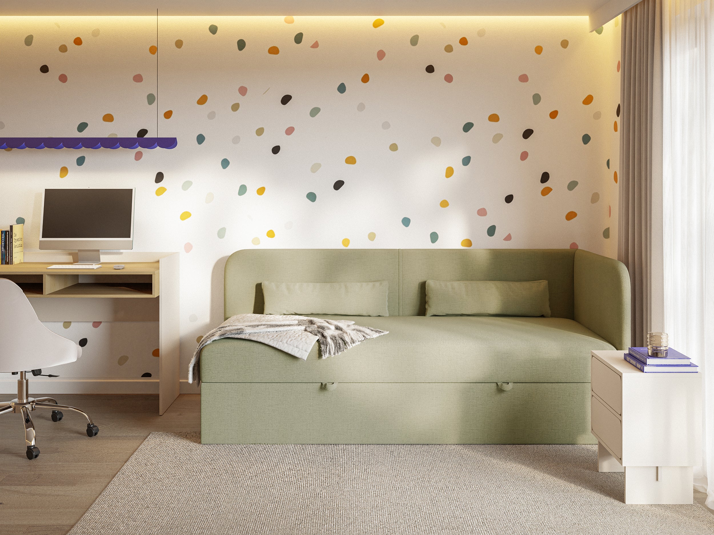 selsey-calmmo-jugendbett-90x200-cm-rechts-mit-stauraum-olivgr-n-chenille image 3