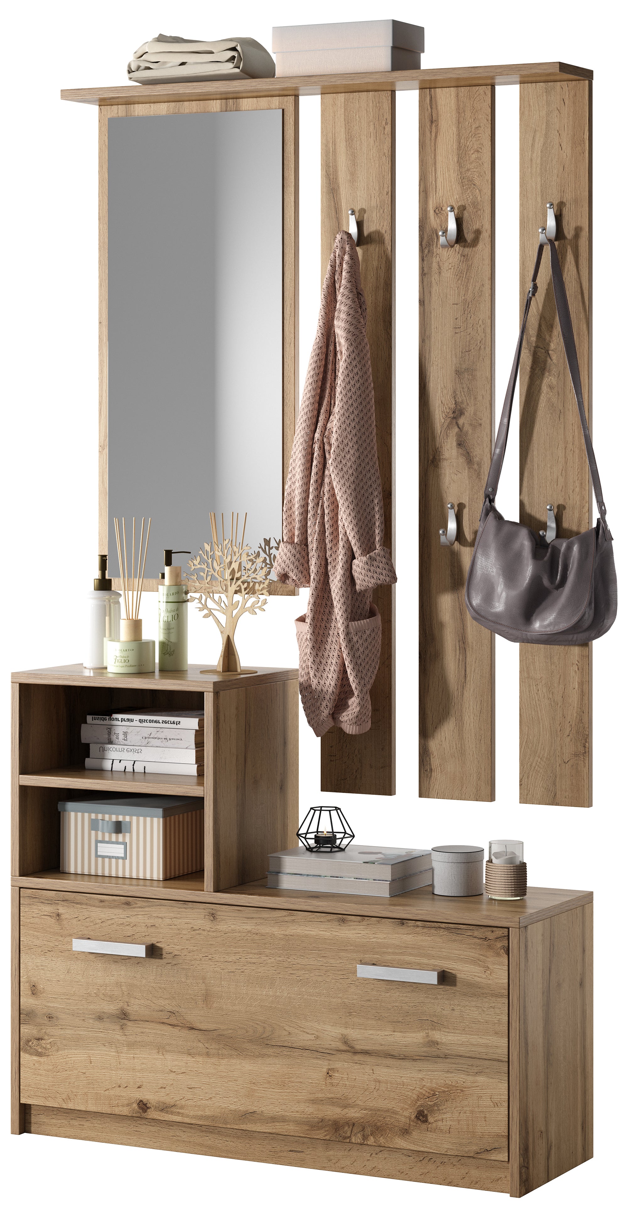 selsey-yesfir-flur-set-mit-spiegel-haken-und-schuhschrank-wotan-eiche image 5