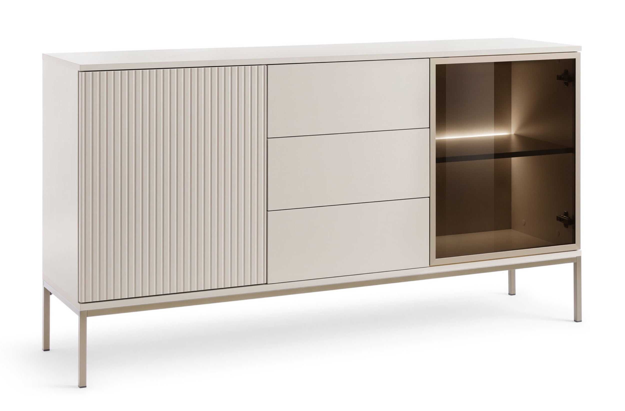 selsey-tosena-kommode-154-cm-kaschmir-mit-2-t-ren-schubladen-und-led image 1