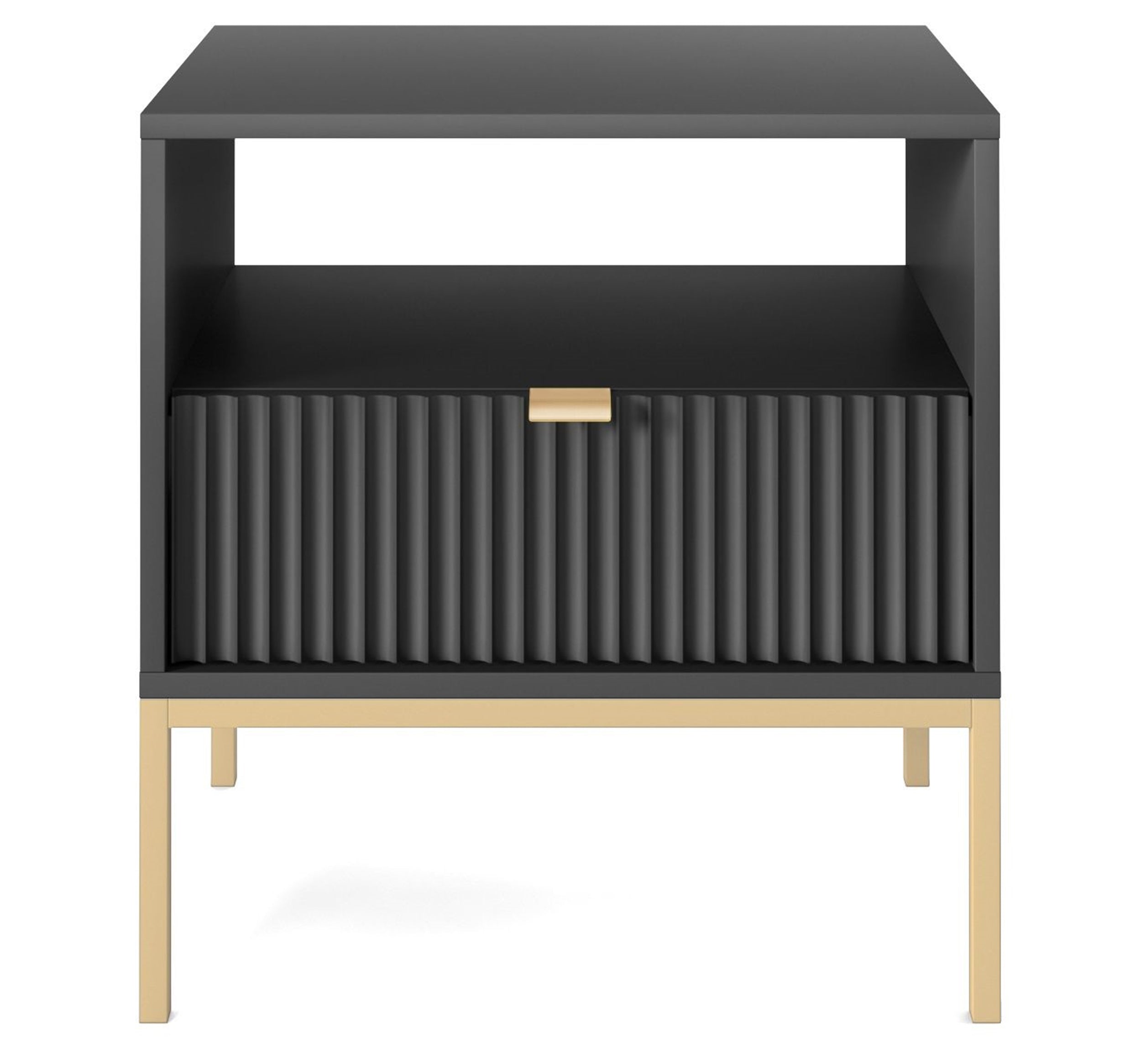 selsey-vellore-nachttisch-54-cm-schwarz-mit-geriffelter-front-und-goldenem-geste image 2
