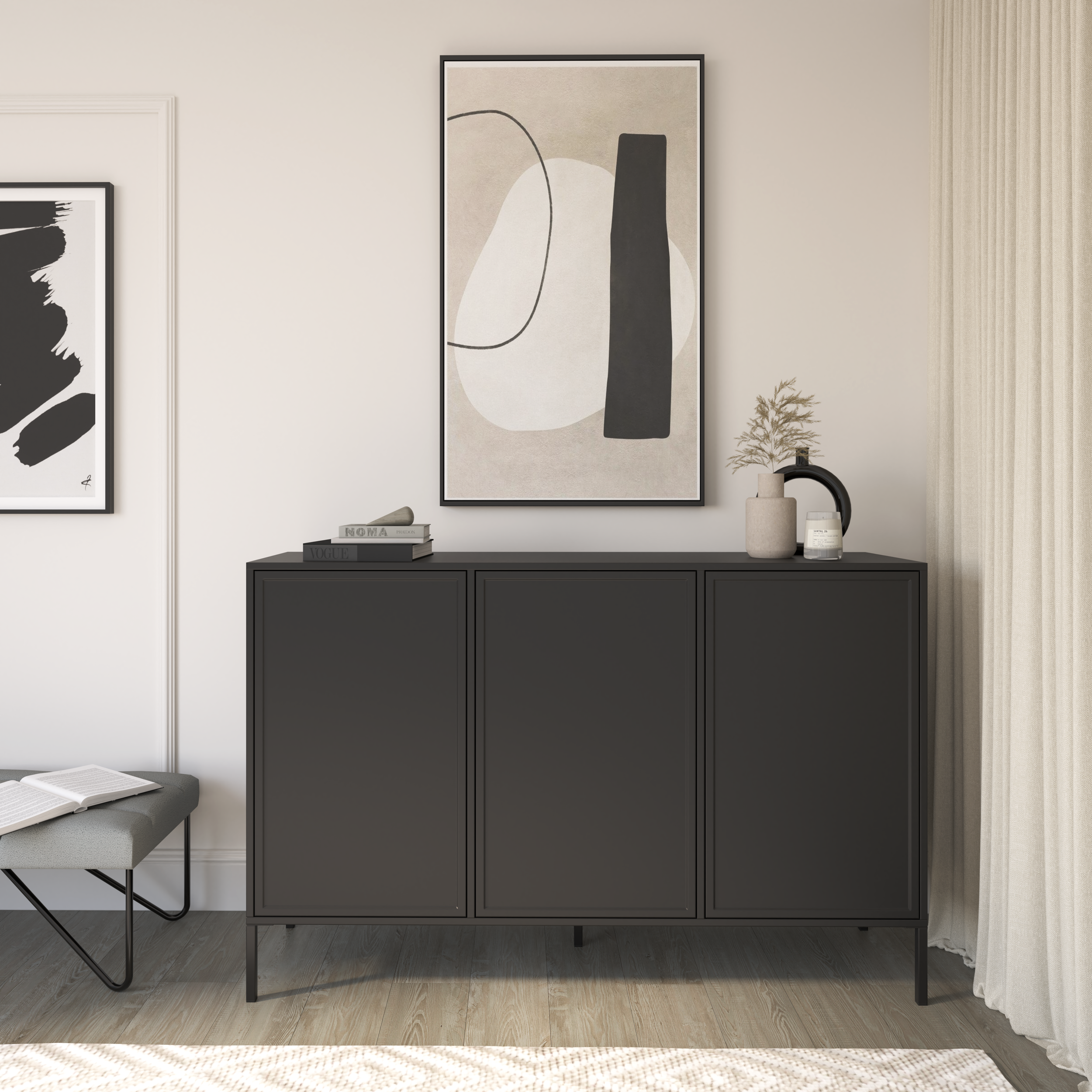 selsey-velveto-dreit-rige-kommode-150-cm-schwarz-push-to-open image 2