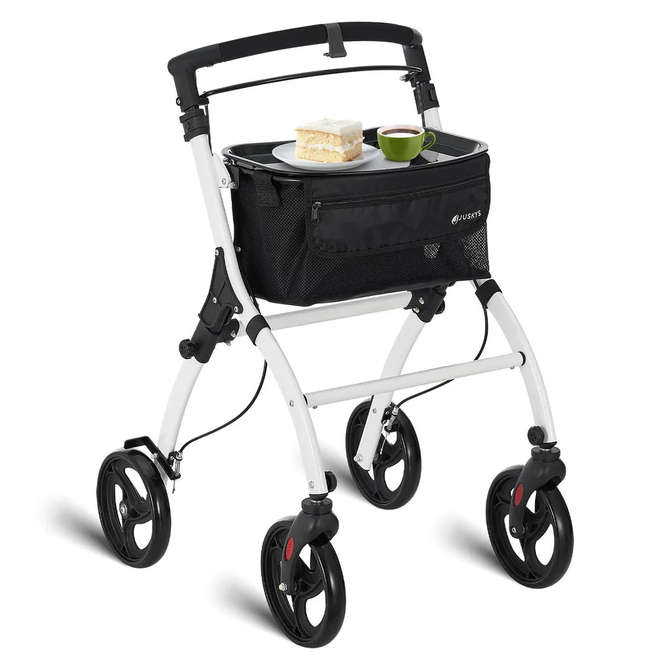 juskys-wohnungsrollator-aktiv-bordeaux-rot-alu-leichtgewicht-mit-tablett-und-tas image 1