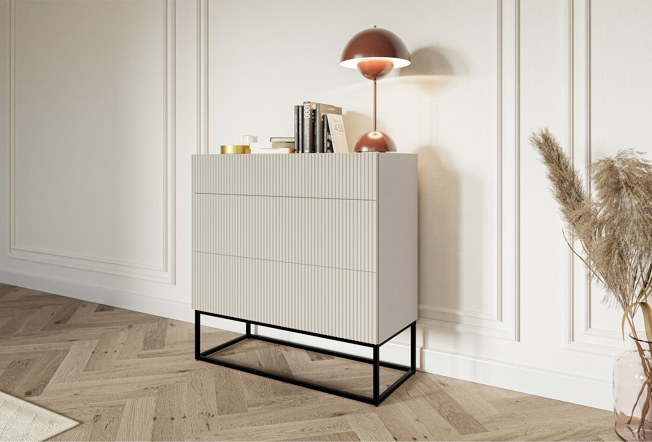 selsey-veldio-kommode-90-cm-mit-3-schubladen-und-gefr-ster-front-grau-beige-schw image 5