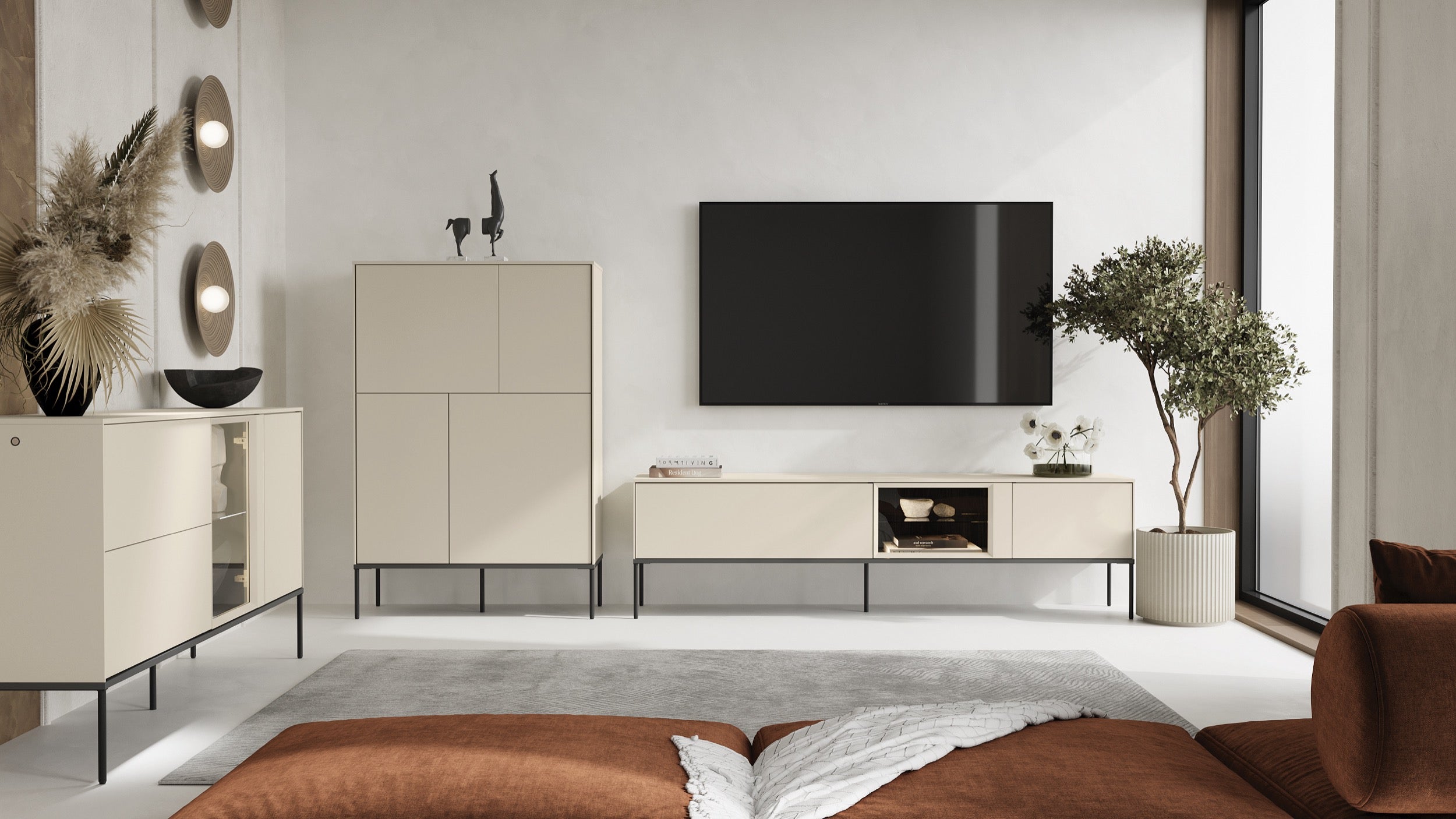 selsey-bellezo-tv-schrank-mit-led-vitrine-166-cm-cremefarben image 4