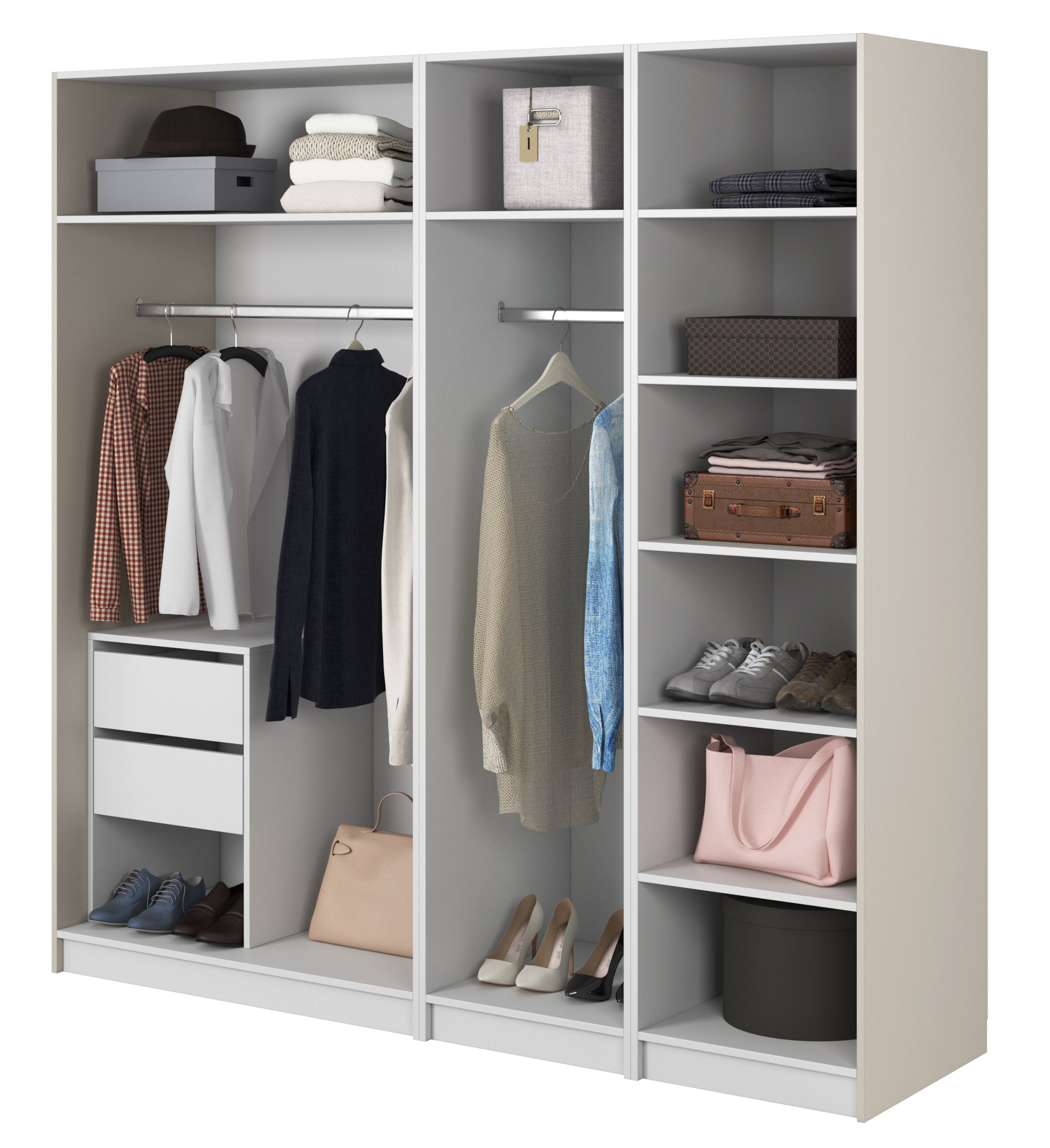 selsey-frame-viert-riger-kleiderschrank-200-cm-grau-beige-mit-kleiderstangen image 3