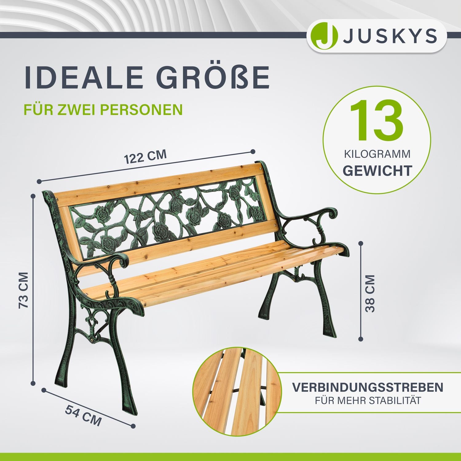 juskys-gartenbank-venezia-2-sitzer-holz-gusseisen-vintage-122-cm image 3