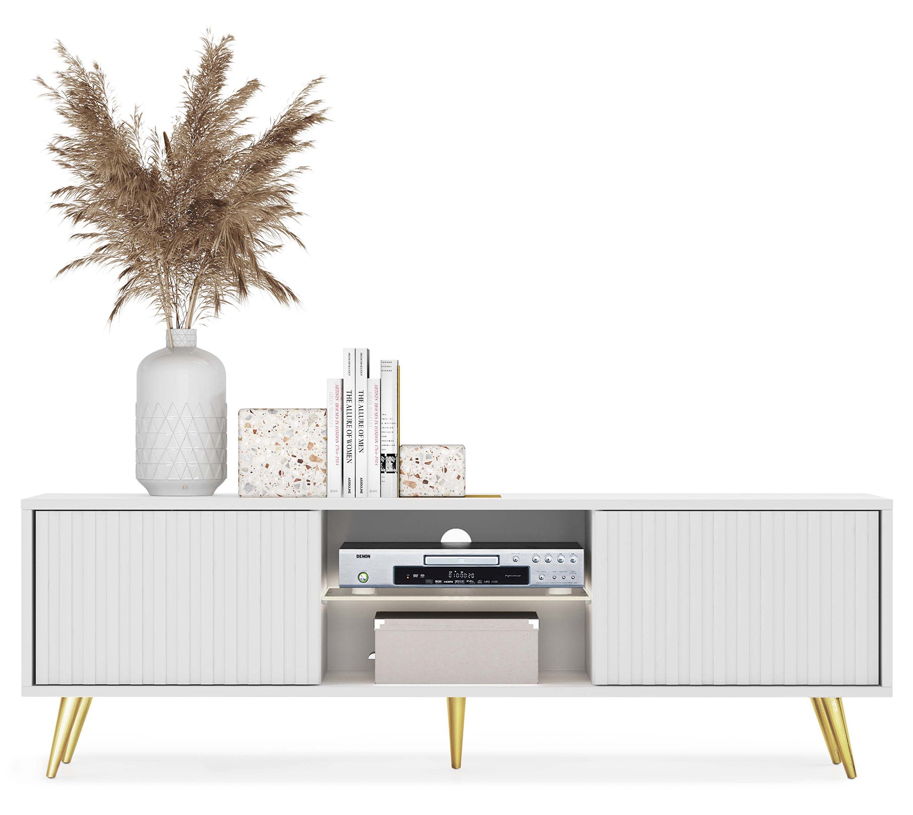 selsey-bello-tv-schrank-135-cm-wei-mit-lamellenfronten-und-goldenen-beinen image 4