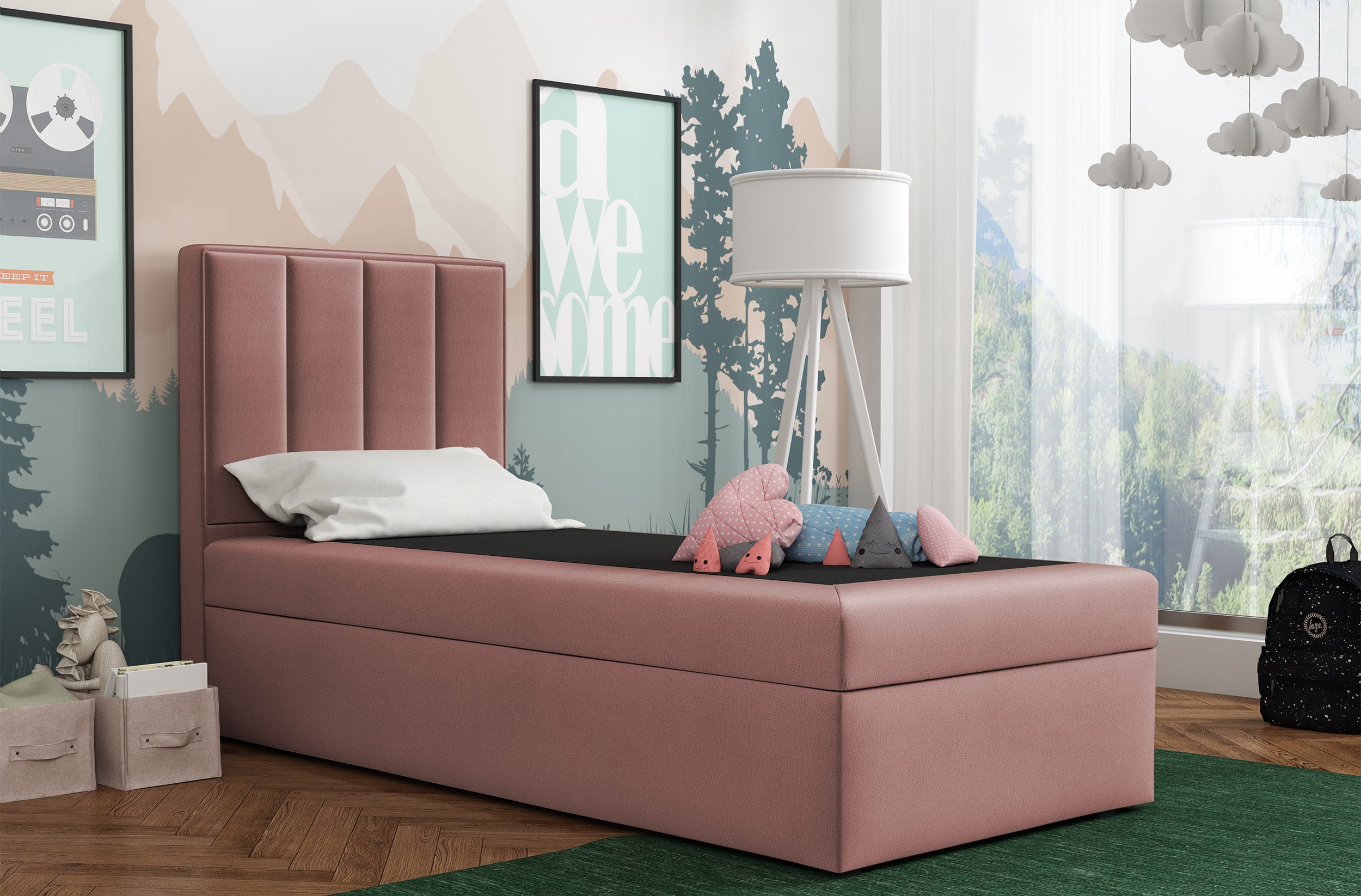 selsey-rinus-kontinentalbett-90x200-cm-mit-stauraum-rechts-rosa-velours-wasserab image 2