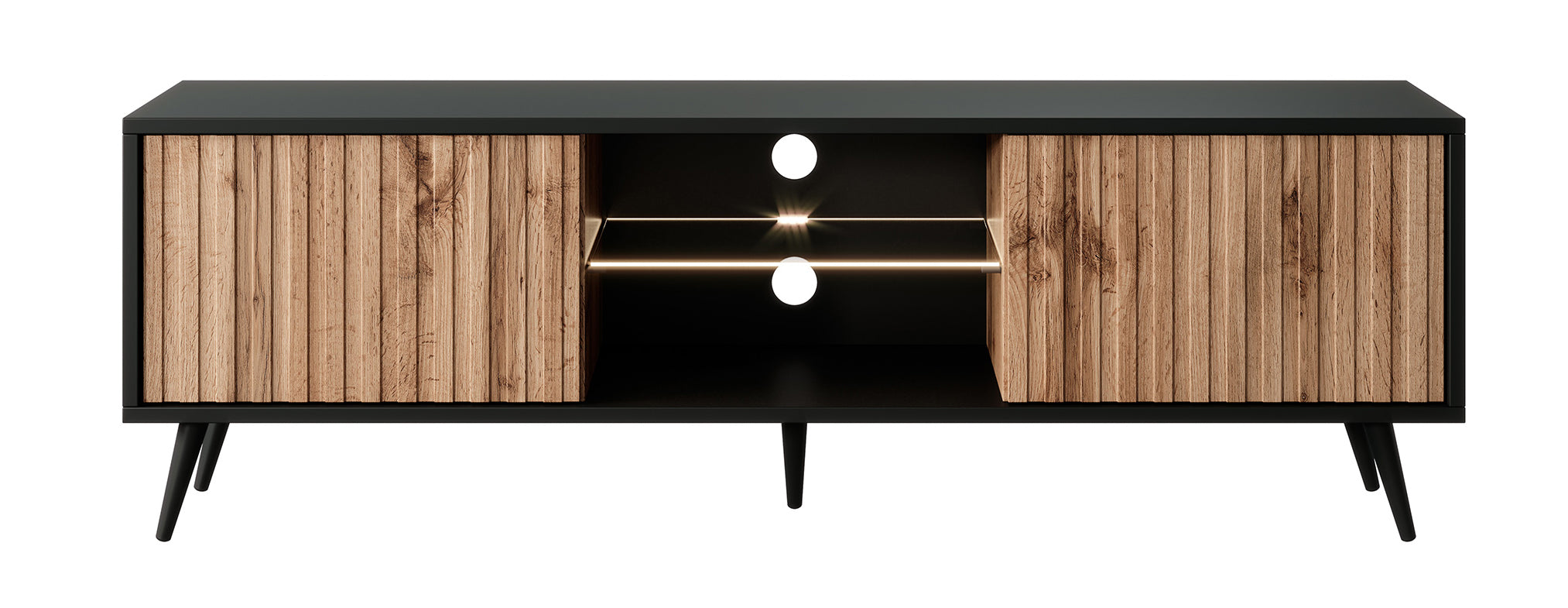 selsey-bello-tv-schrank-135-cm-schwarz-wotan-eiche-mit-lamellenfront-und-led image 3