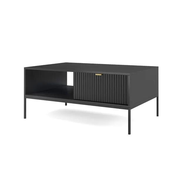 selsey-vellore-couchtisch-104x68-cm-schwarz-mit-rillen-front-und-goldgriff image 1