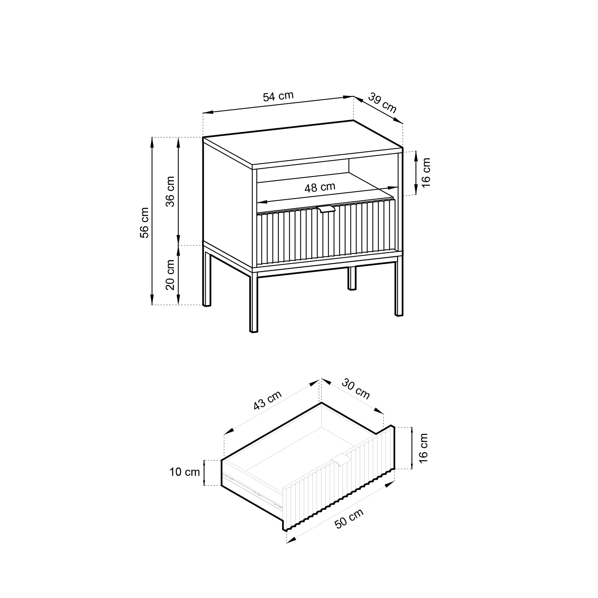 selsey-vellore-nachttisch-54-cm-schwarz-mit-geriffelter-front-und-goldenem-geste image 3