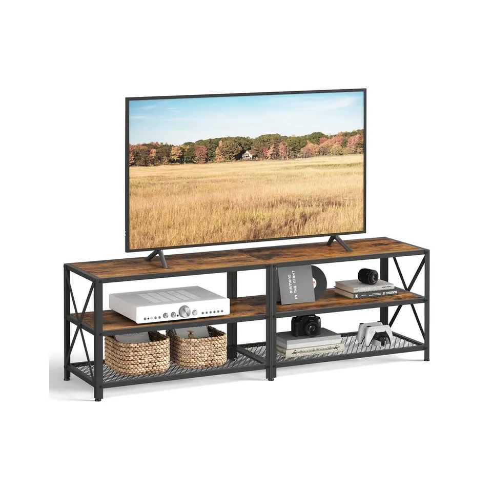 vasagle-tv-schrank-f-r-fernseher-bis-70-zoll-vintagebraun-schwarz image 1