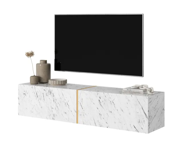 selsey-bisira-tv-schrank-140-cm-wei-marmoreffekt-mit-goldenem-einsatz image 1