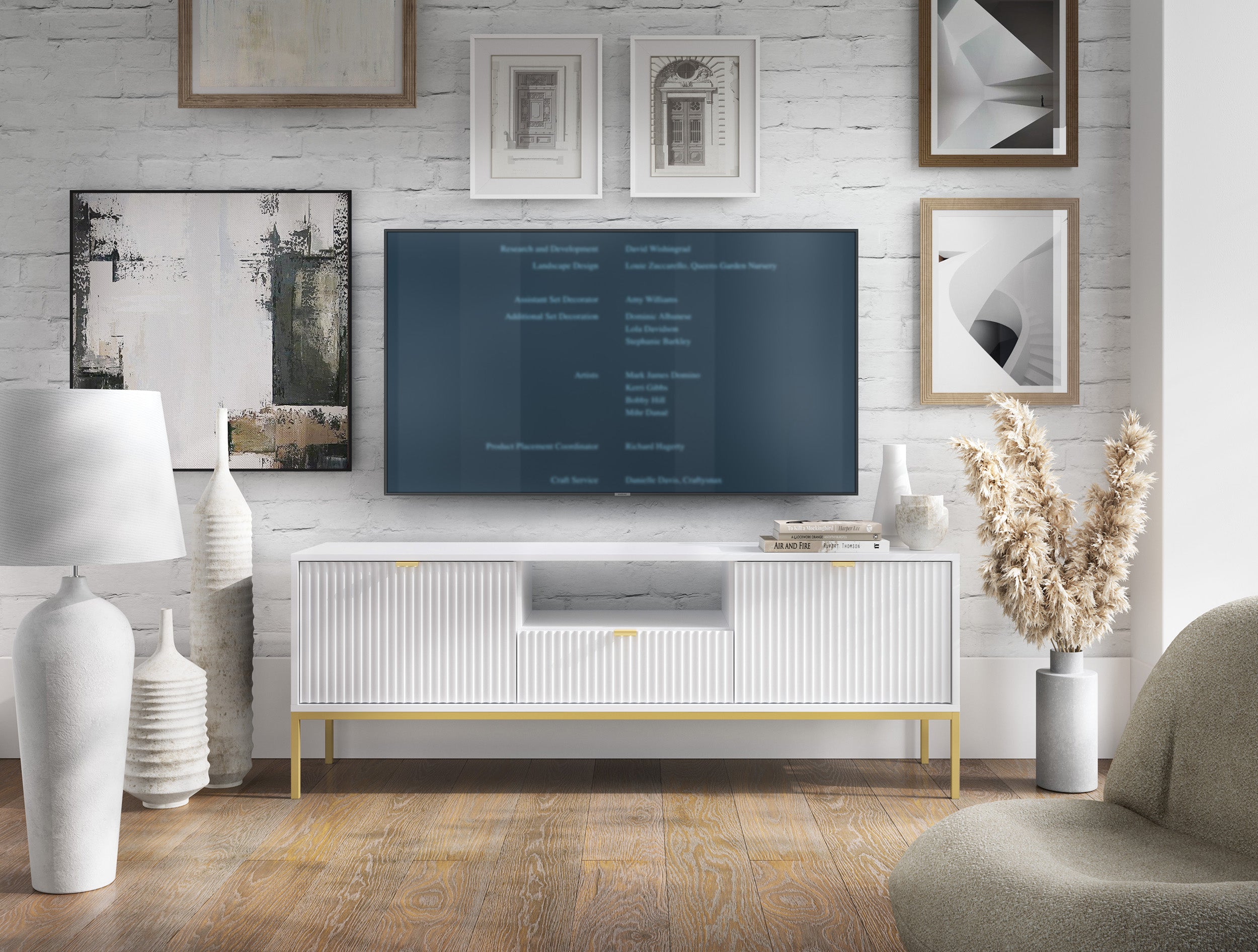 selsey-vellore-tv-schrank-154-cm-wei-mit-gerillten-fronten-und-goldenem-gestell image 3