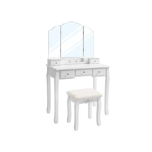 vasagle-frisiertisch-mit-klappspiegel-schminktisch-mit-hocker-und-stauraum image 1
