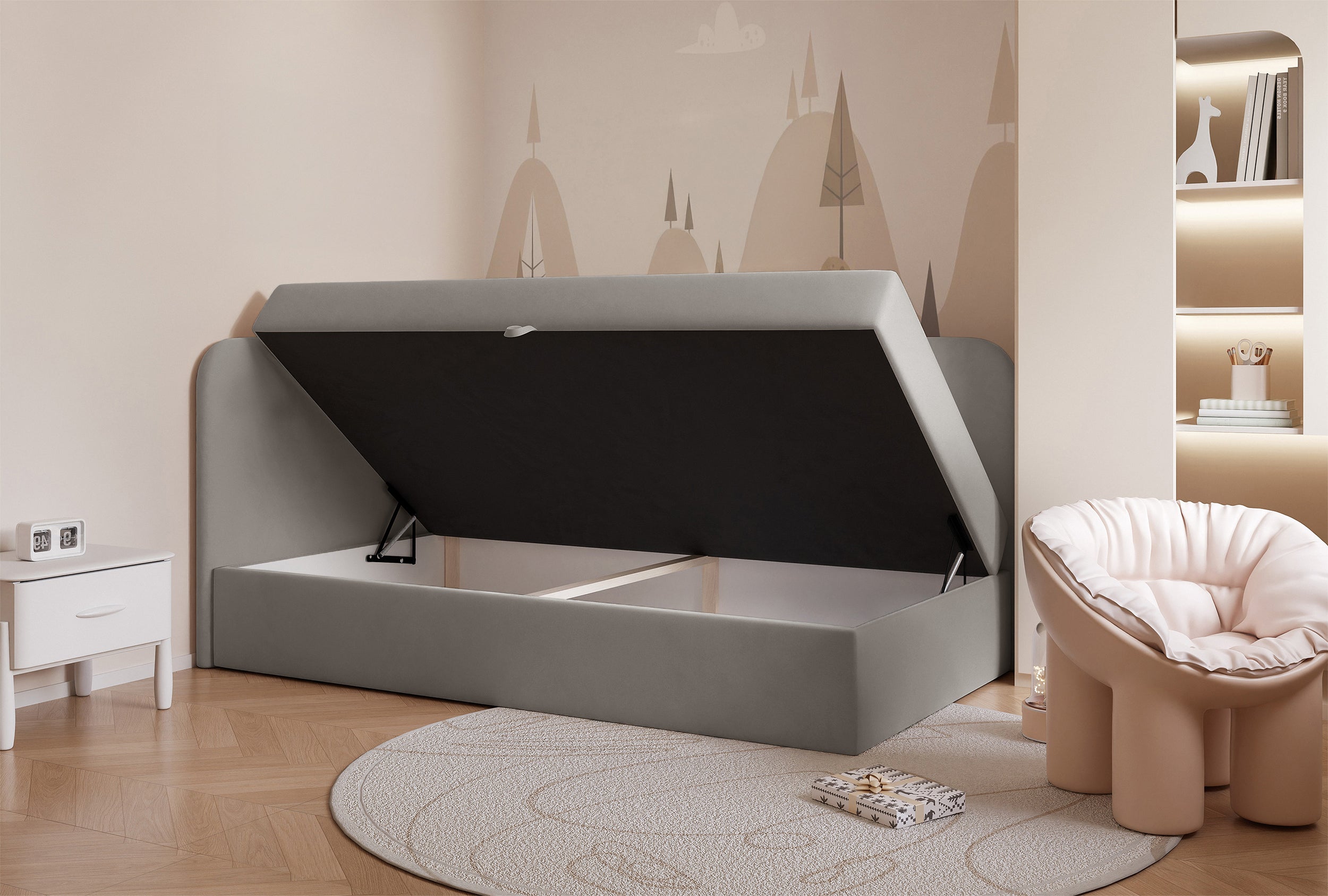 selsey-nubini-jugendbett-90x200-cm-links-mit-stauraum-grau-velours-wasserabweise image 3