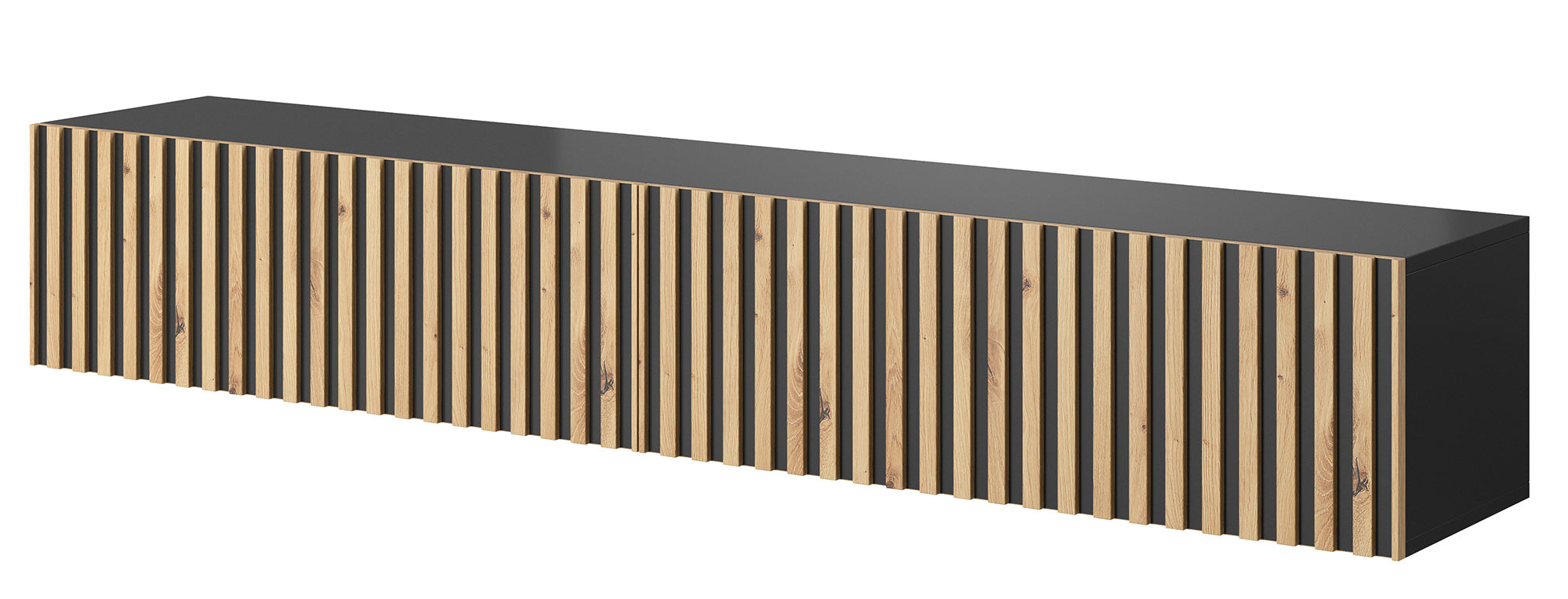 selsey-telire-tv-schrank-175-cm-schwarz-mit-lamellenfront-artisan-eiche image 4