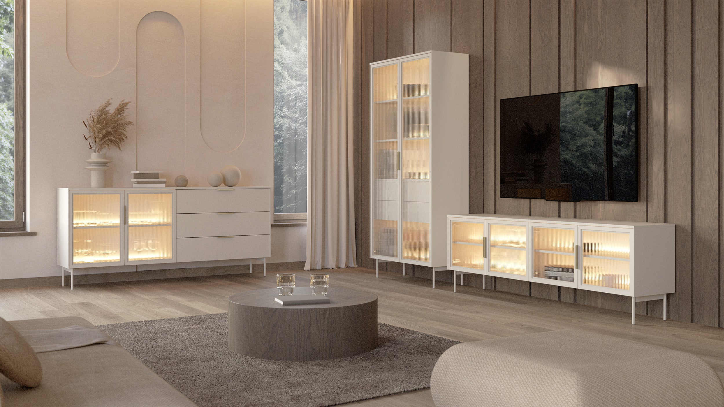 selsey-lumi-vitrine-zweit-rig-181-cm-mit-3-schubladen-und-led-kaschmir-riffelgla image 6
